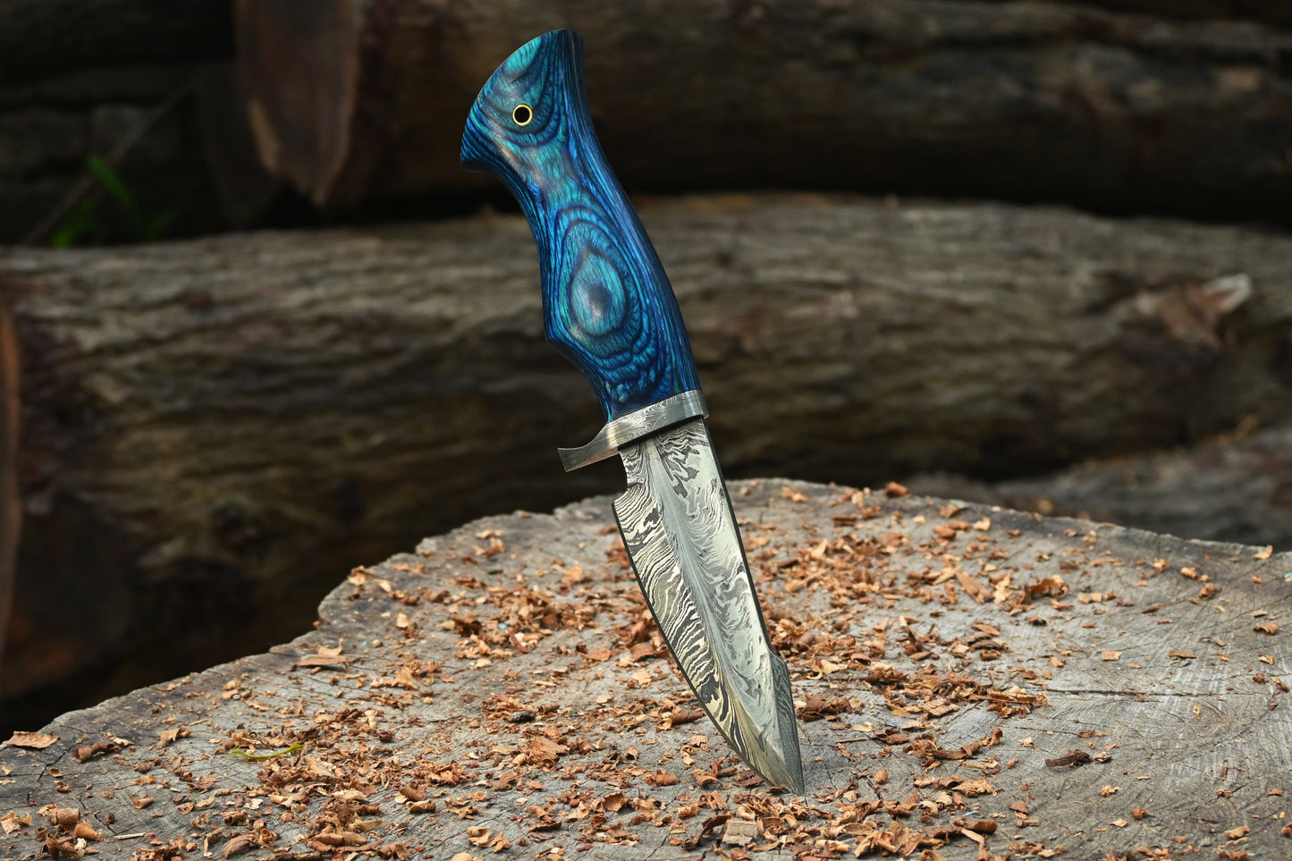 Audie Hunter Damascus Hunting Knife – 288-Layer Feather Damascus Blade