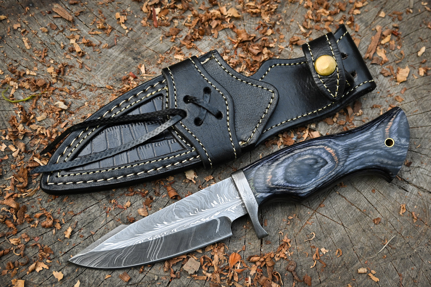 Feather Damascus Hunting Knife | The Audie Hunter