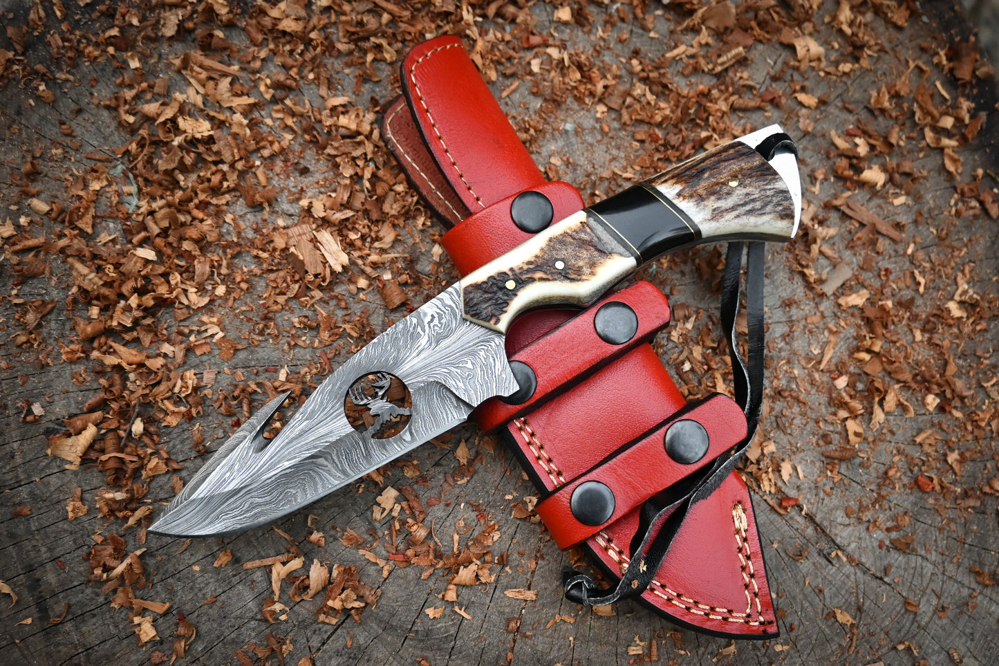 Bobcat Damascus Hunting Knife – 10" Hand-Forged 512-Layer Fixed Blade & Leather Sheath