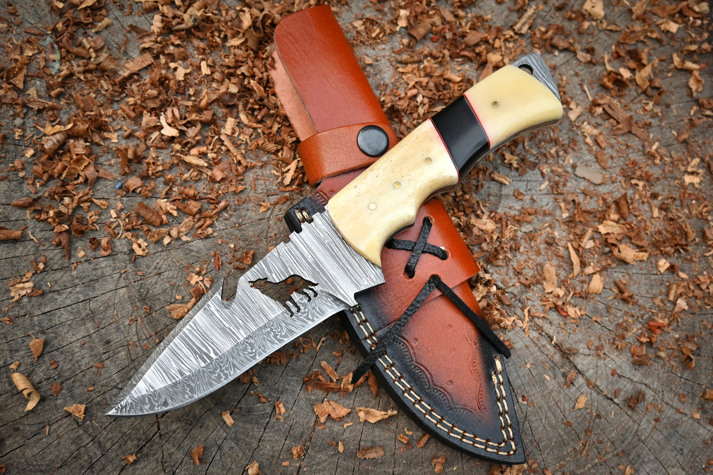 Eagle's Talon | 11" Hand Forged Damascus Steel Hunting Knife – 288-Layer Feather Damascus, Full Tang & Stag Bone Handle