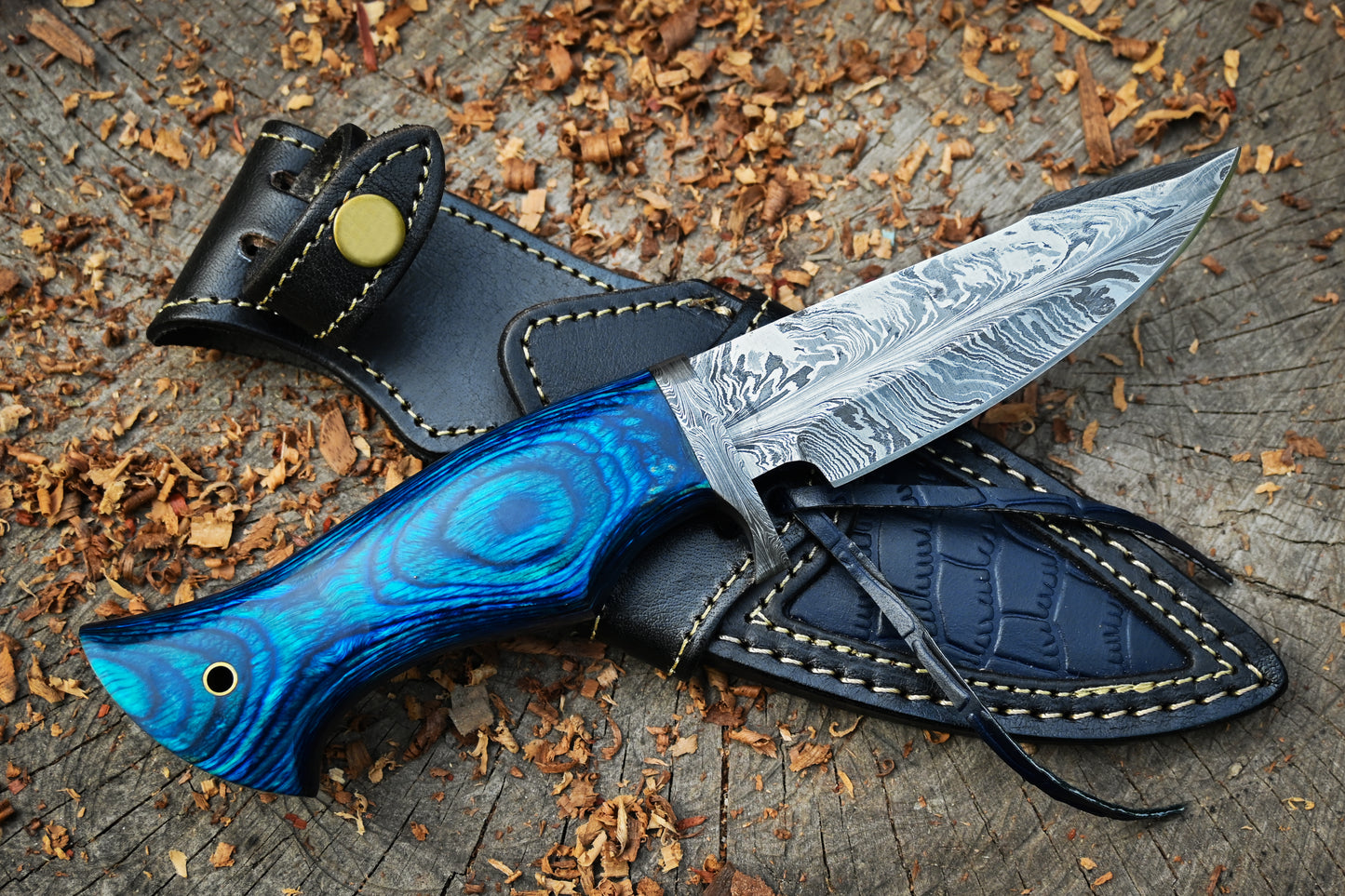 Audie Hunter Damascus Hunting Knife – 288-Layer Feather Damascus Blade