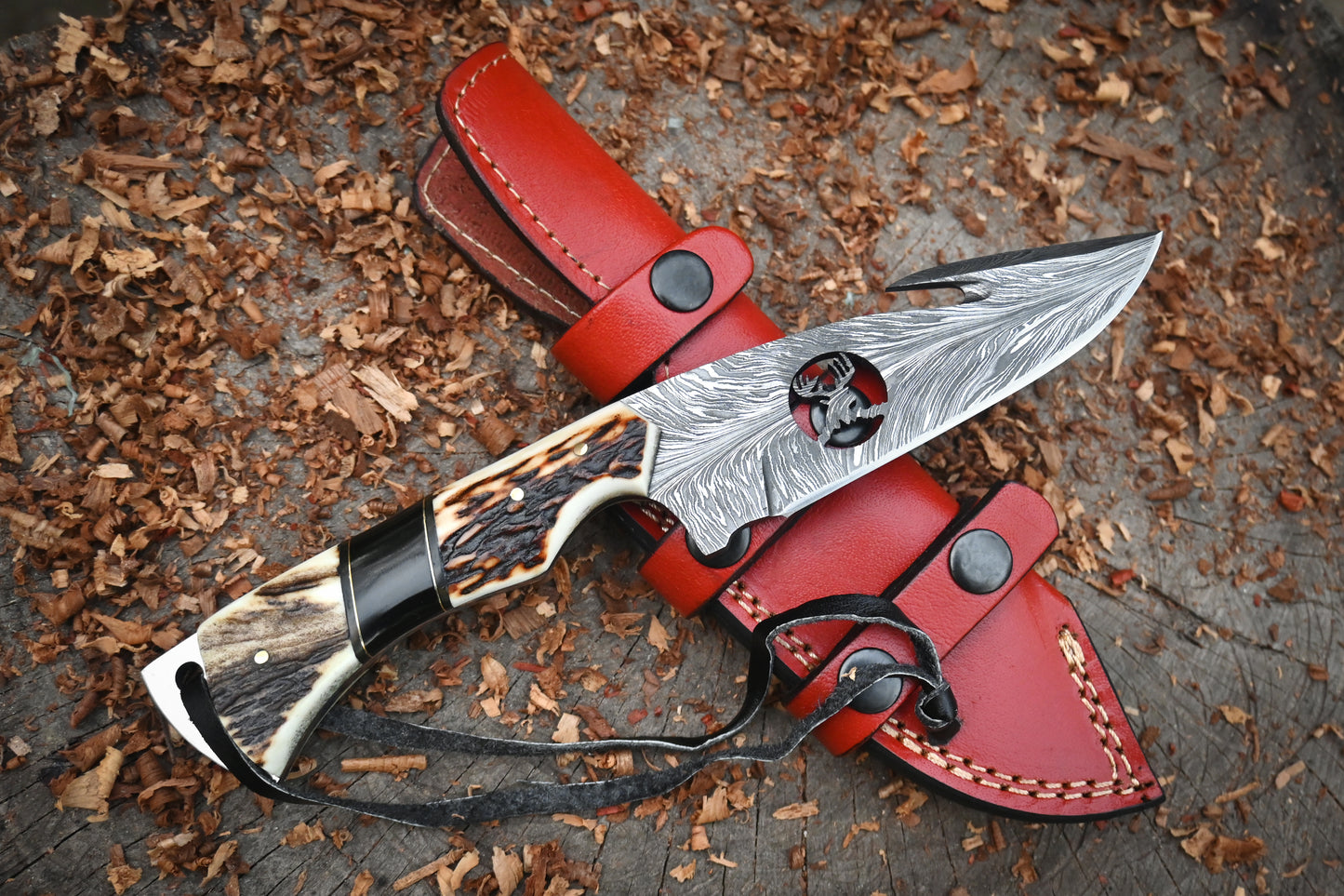 Bobcat Damascus Hunting Knife – 10" Hand-Forged 512-Layer Fixed Blade & Leather Sheath