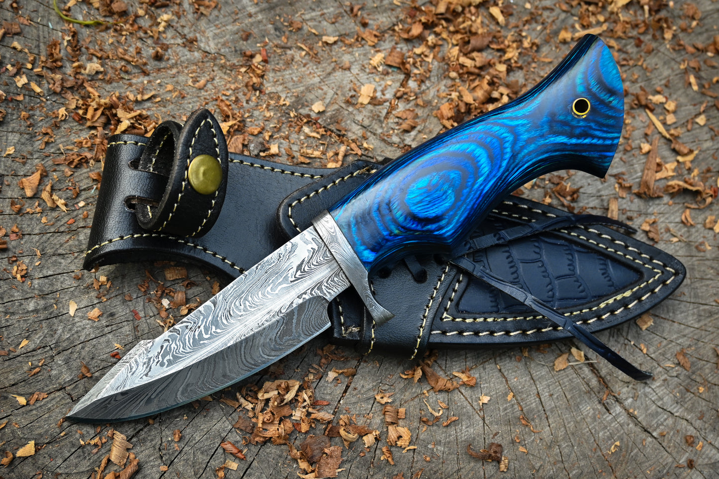Audie Hunter Damascus Hunting Knife – 288-Layer Feather Damascus Blade