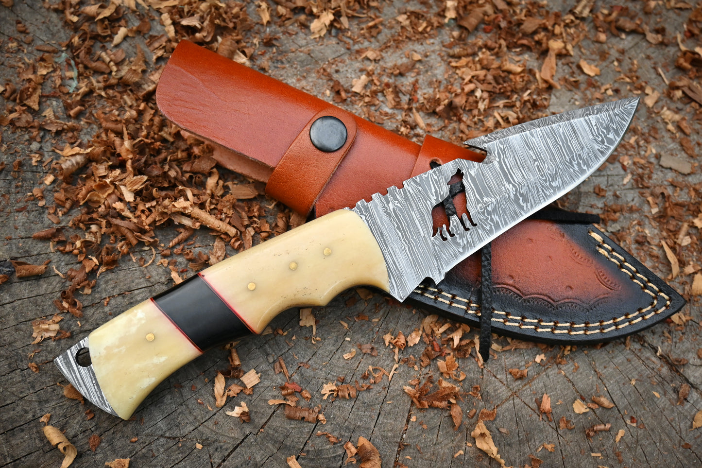 Eagle's Talon | 11" Hand Forged Damascus Steel Hunting Knife – 288-Layer Feather Damascus, Full Tang & Stag Bone Handle