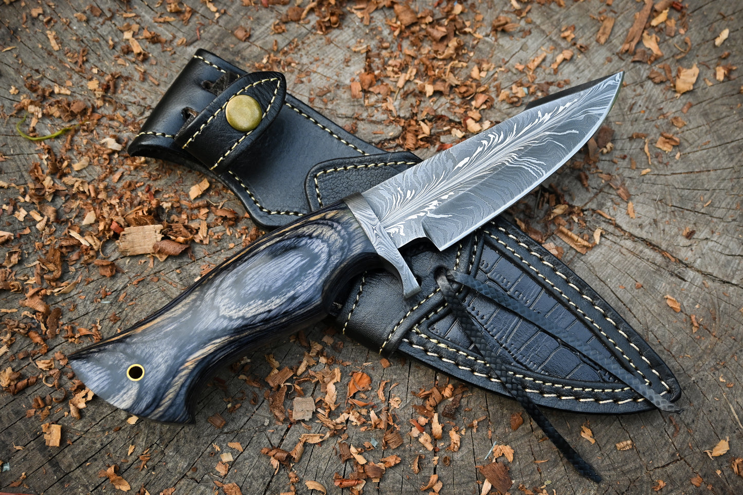 Feather Damascus Hunting Knife | The Audie Hunter