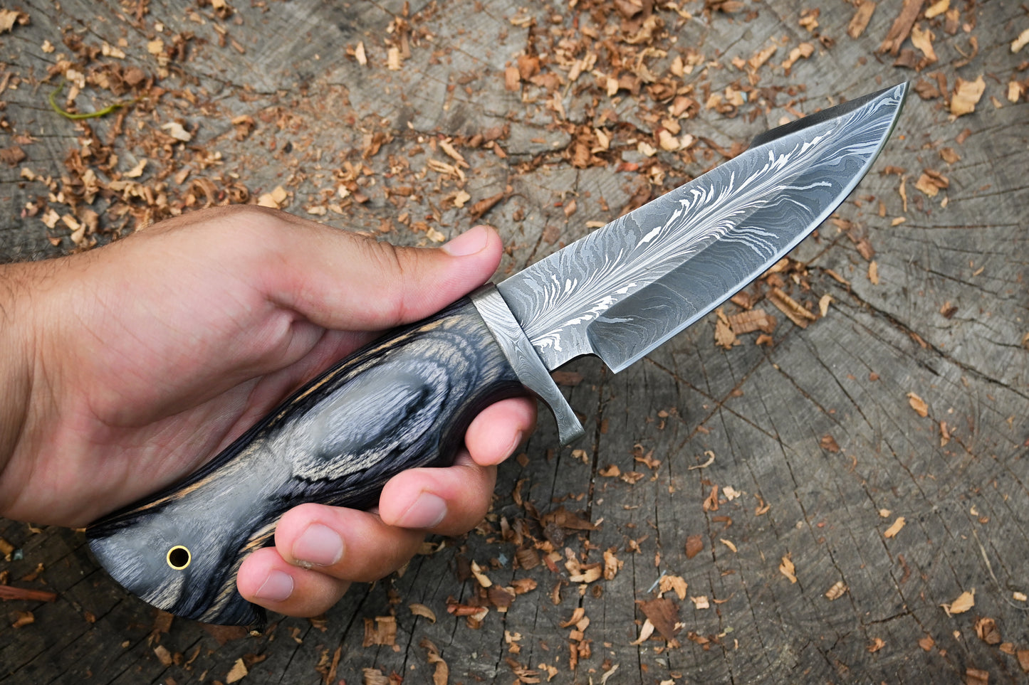 Feather Damascus Hunting Knife | The Audie Hunter