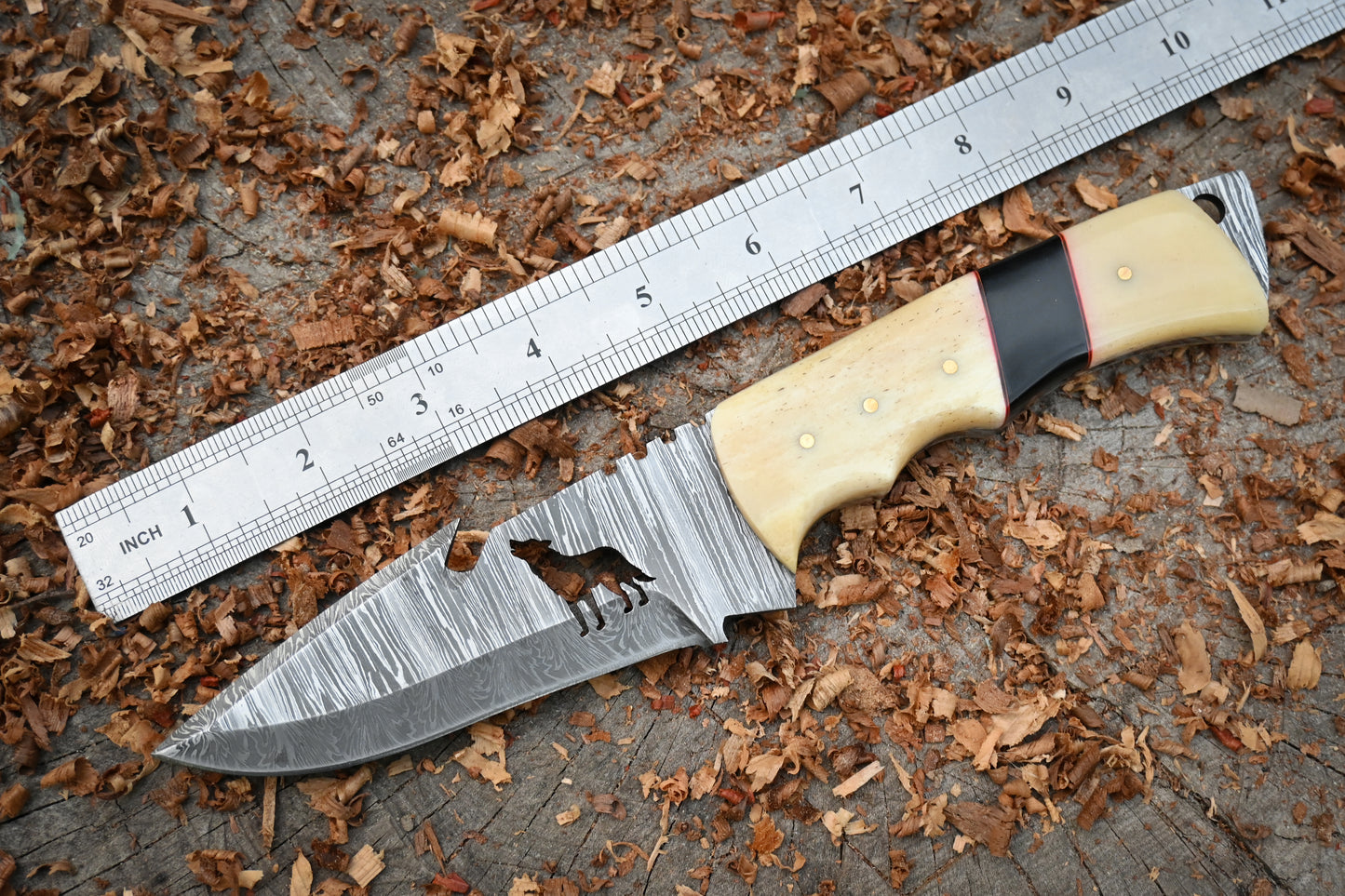 Eagle's Talon | 11" Hand Forged Damascus Steel Hunting Knife – 288-Layer Feather Damascus, Full Tang & Stag Bone Handle