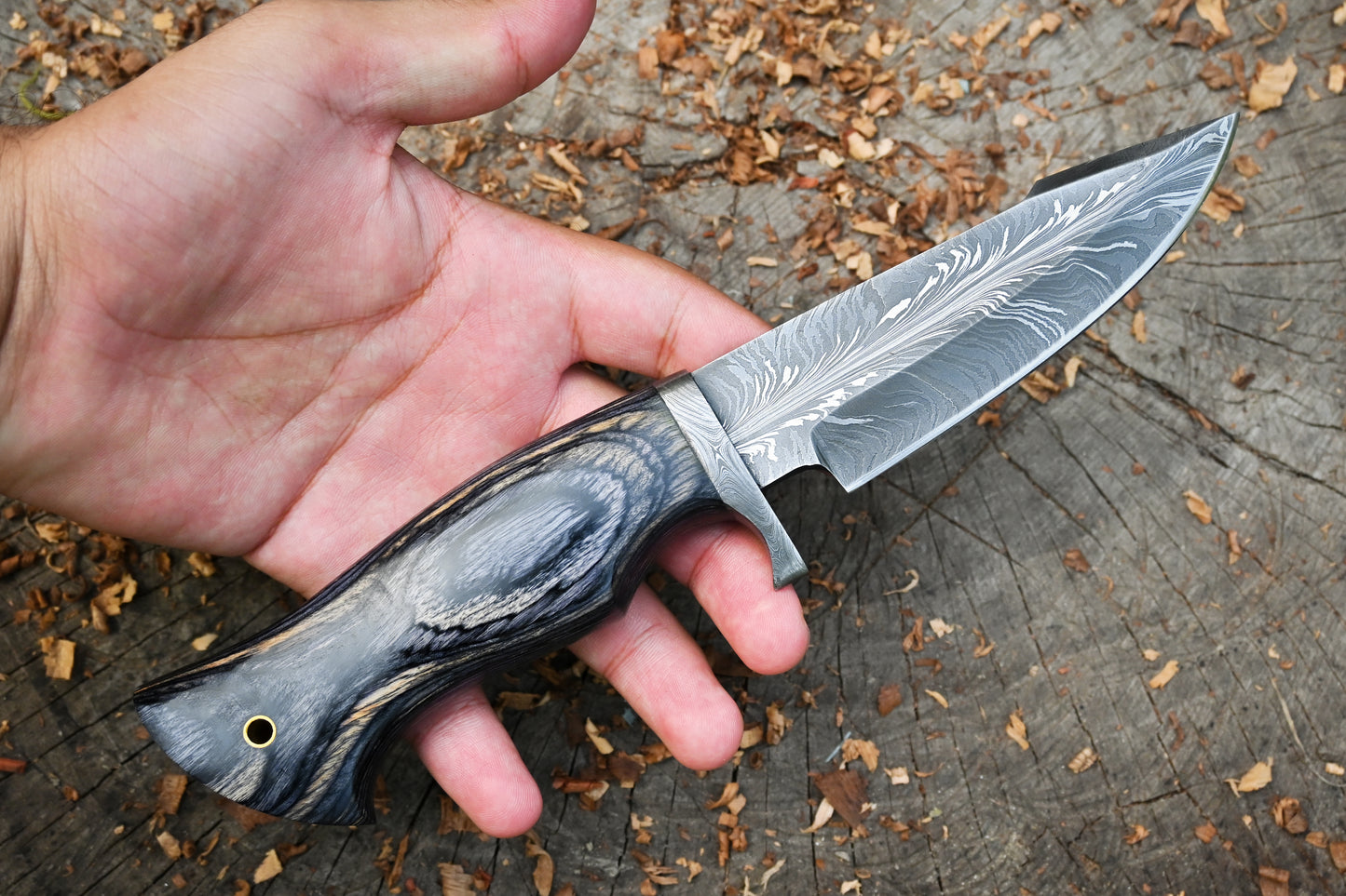 Feather Damascus Hunting Knife | The Audie Hunter
