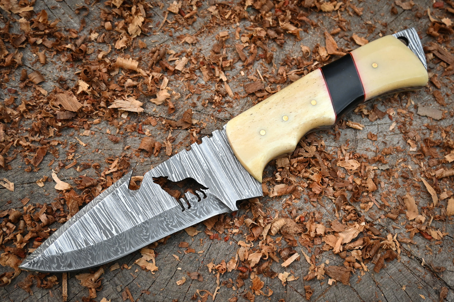 Eagle's Talon | 11" Hand Forged Damascus Steel Hunting Knife – 288-Layer Feather Damascus, Full Tang & Stag Bone Handle