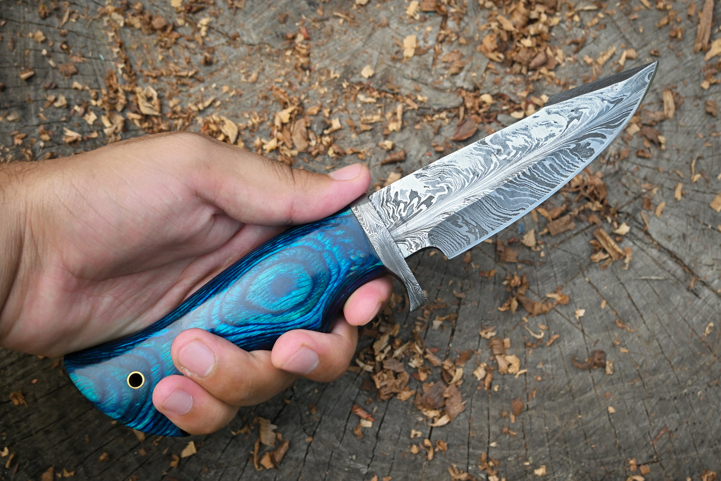 Audie Hunter Damascus Hunting Knife – 288-Layer Feather Damascus Blade