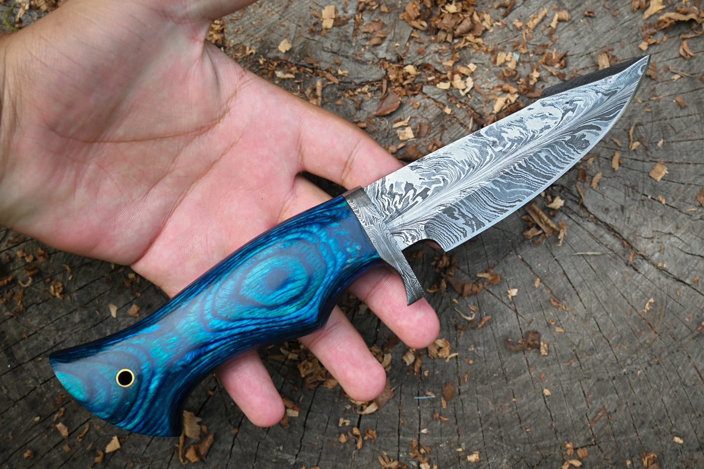 Audie Hunter Damascus Hunting Knife – 288-Layer Feather Damascus Blade
