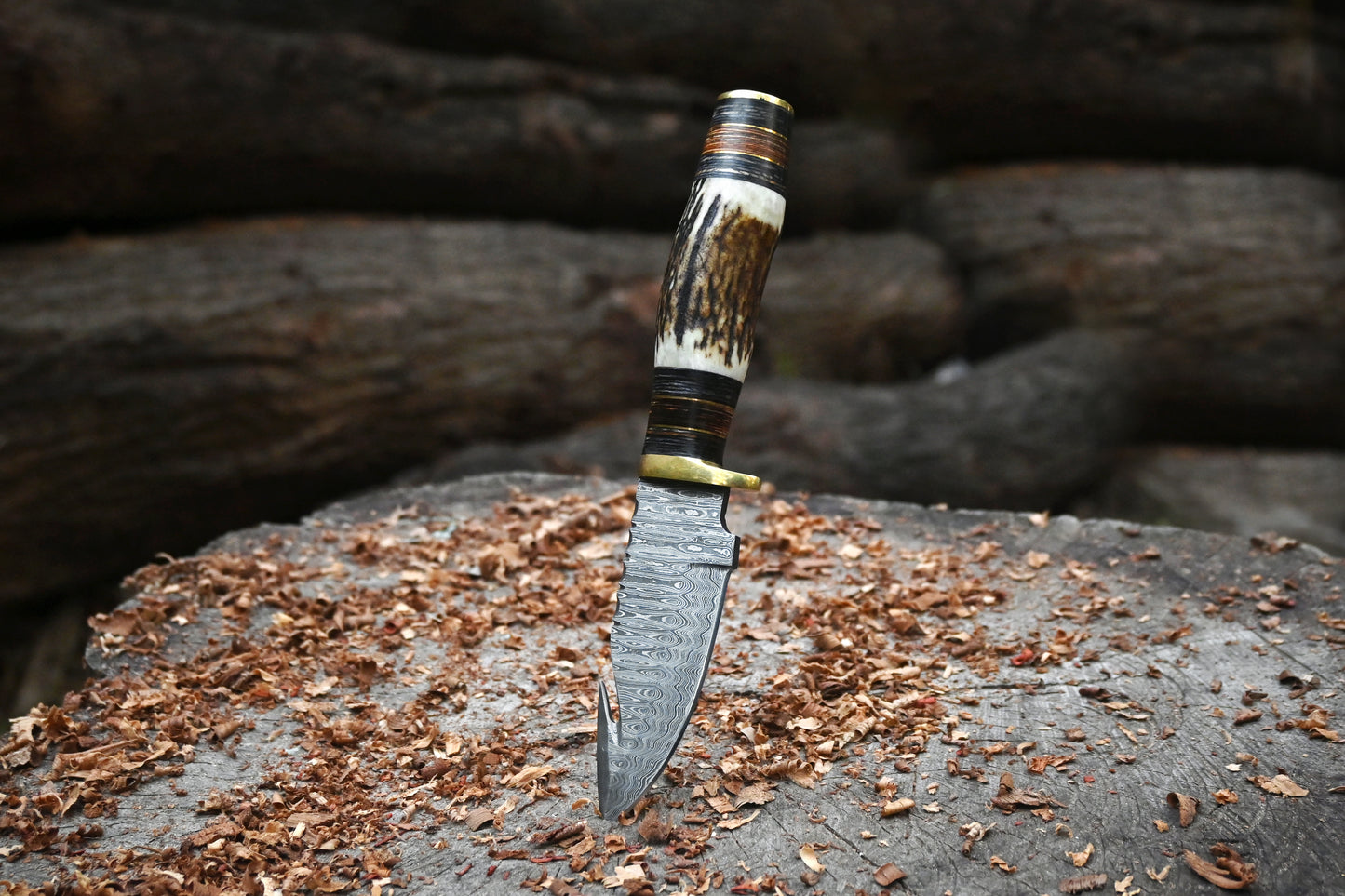 Trailblazer – Hand Forged Damascus Steel Hunting Knife – 9" Full Tang Blade & Leather Sheath
