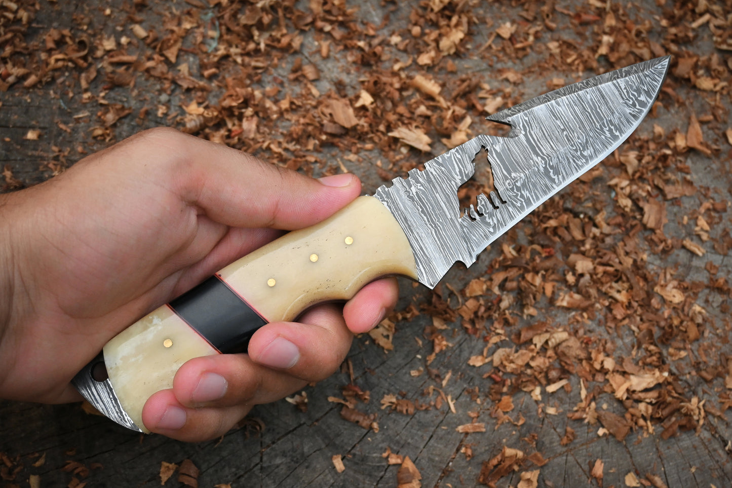 Eagle's Talon | 11" Hand Forged Damascus Steel Hunting Knife – 288-Layer Feather Damascus, Full Tang & Stag Bone Handle