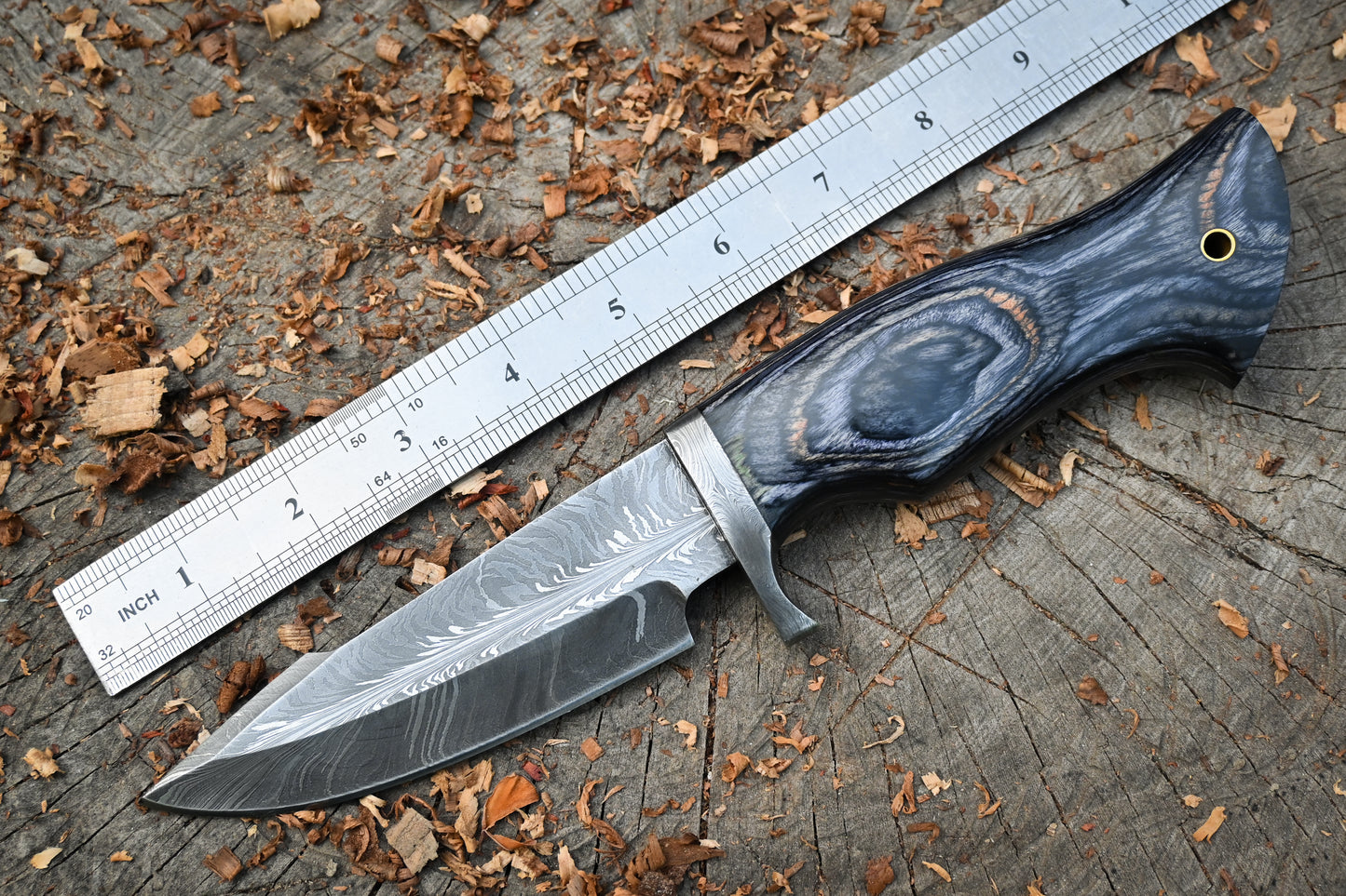Feather Damascus Hunting Knife | The Audie Hunter