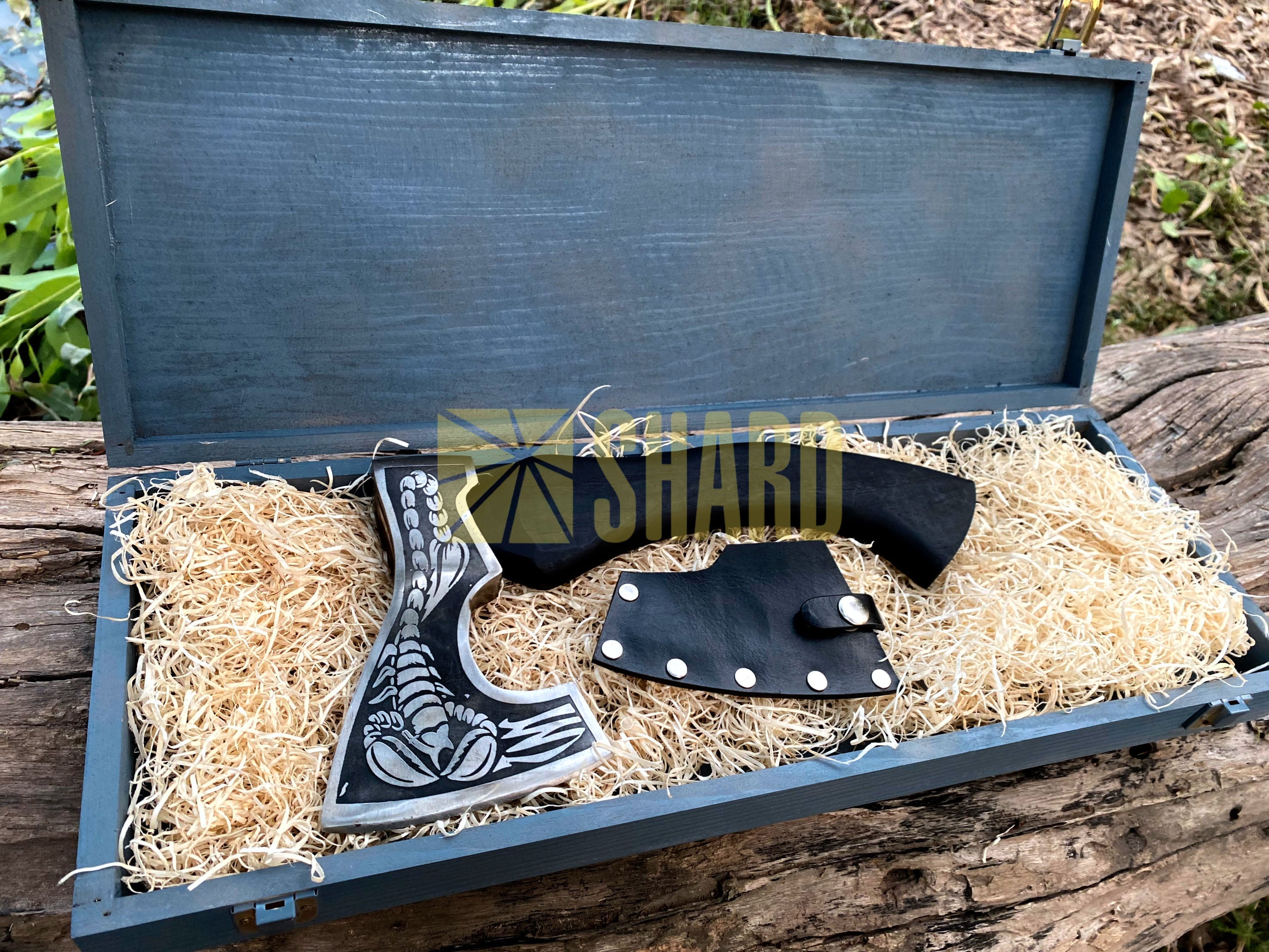 SHARD BLADE HAND FORGED Carbon Steel Battle Ready Throwing Axe  Hatchet VIKING Axe +Sheath With Gifting Box - AX126