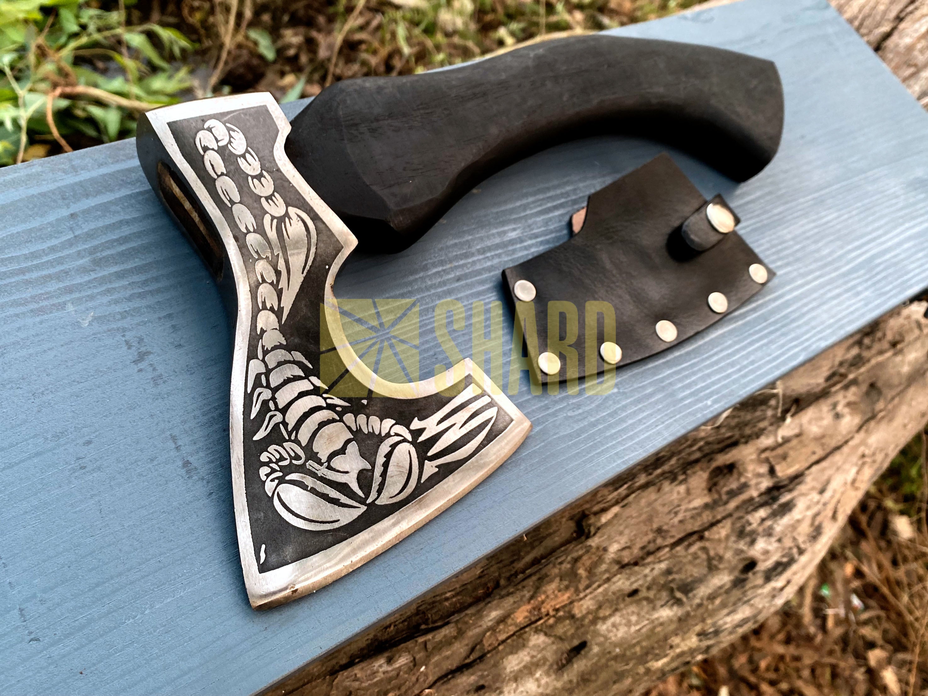 SHARD BLADE HAND FORGED Carbon Steel Battle Ready Throwing Axe  Hatchet VIKING Axe +Sheath With Gifting Box - AX126