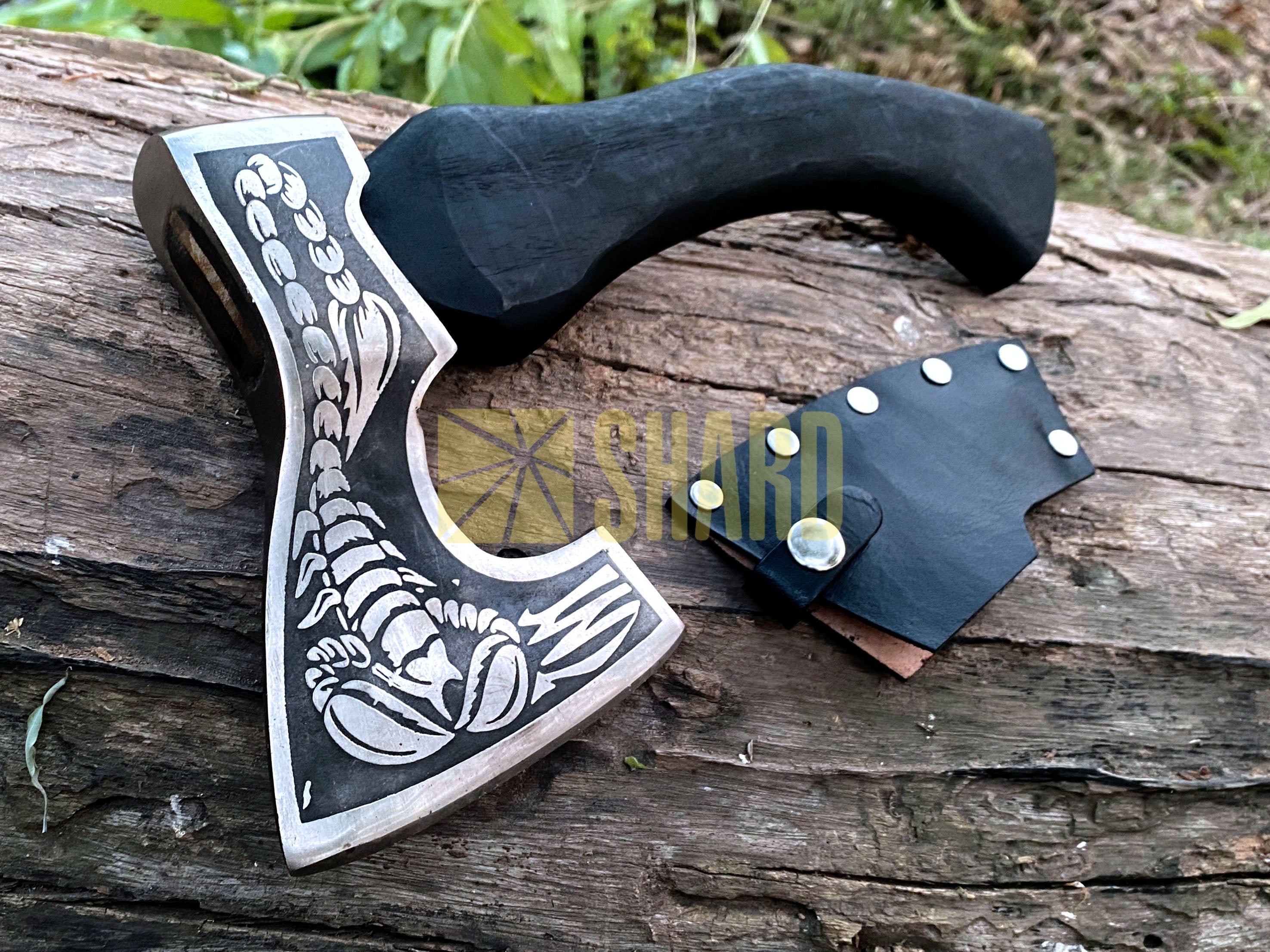 SHARD BLADE HAND FORGED Carbon Steel Battle Ready Throwing Axe  Hatchet VIKING Axe +Sheath With Gifting Box - AX126