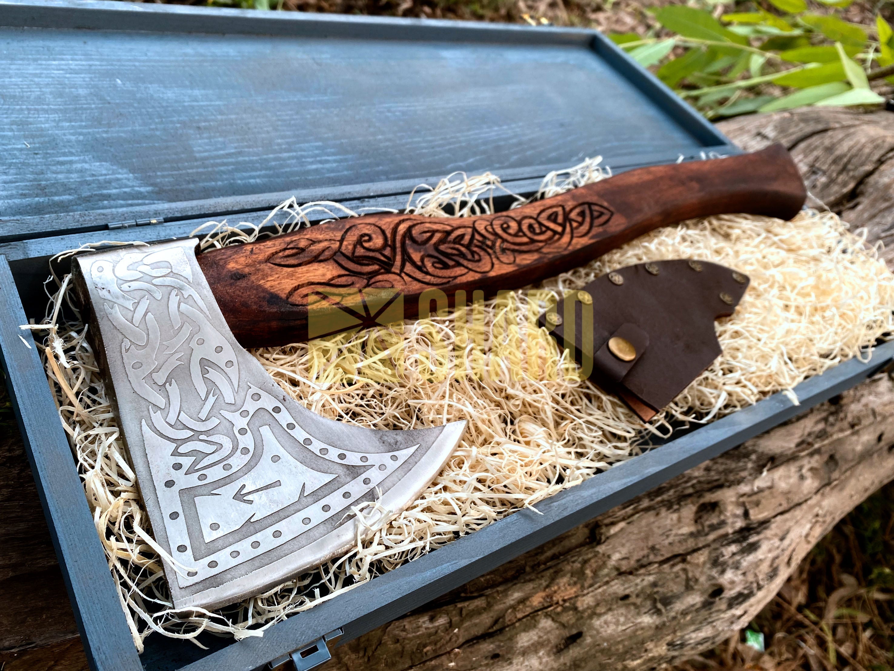 SHARD BLADE HAND FORGED Carbon Steel Battle Ready Throwing Axe  Hatchet VIKING Axe +Sheath With Gifting Box - AX128