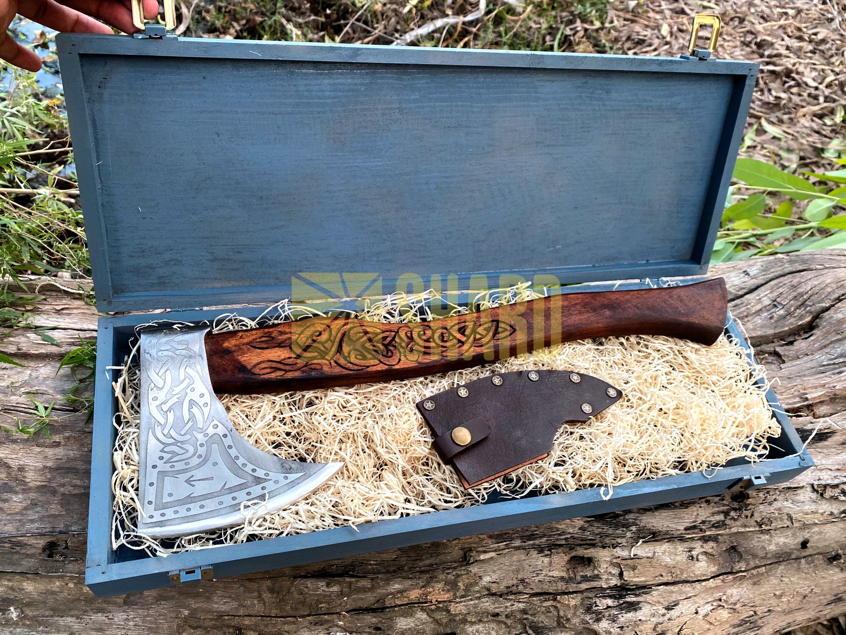 SHARD BLADE HAND FORGED Carbon Steel Battle Ready Throwing Axe  Hatchet VIKING Axe +Sheath With Gifting Box - AX128