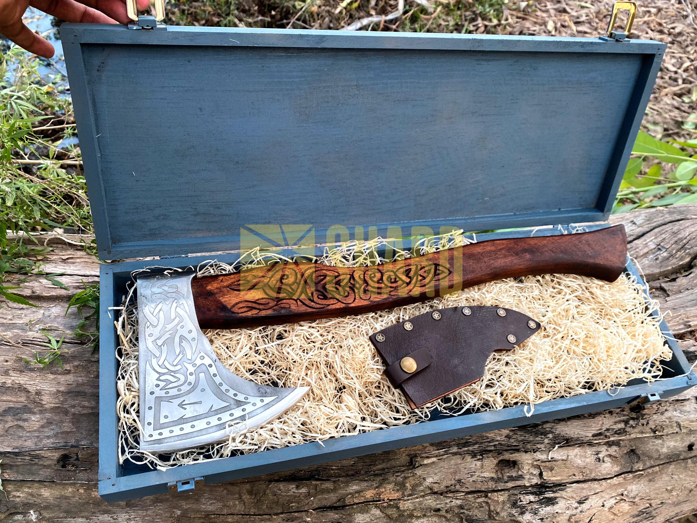 SHARD BLADE HAND FORGED Carbon Steel Battle Ready Throwing Axe  Hatchet VIKING Axe +Sheath With Gifting Box - AX128