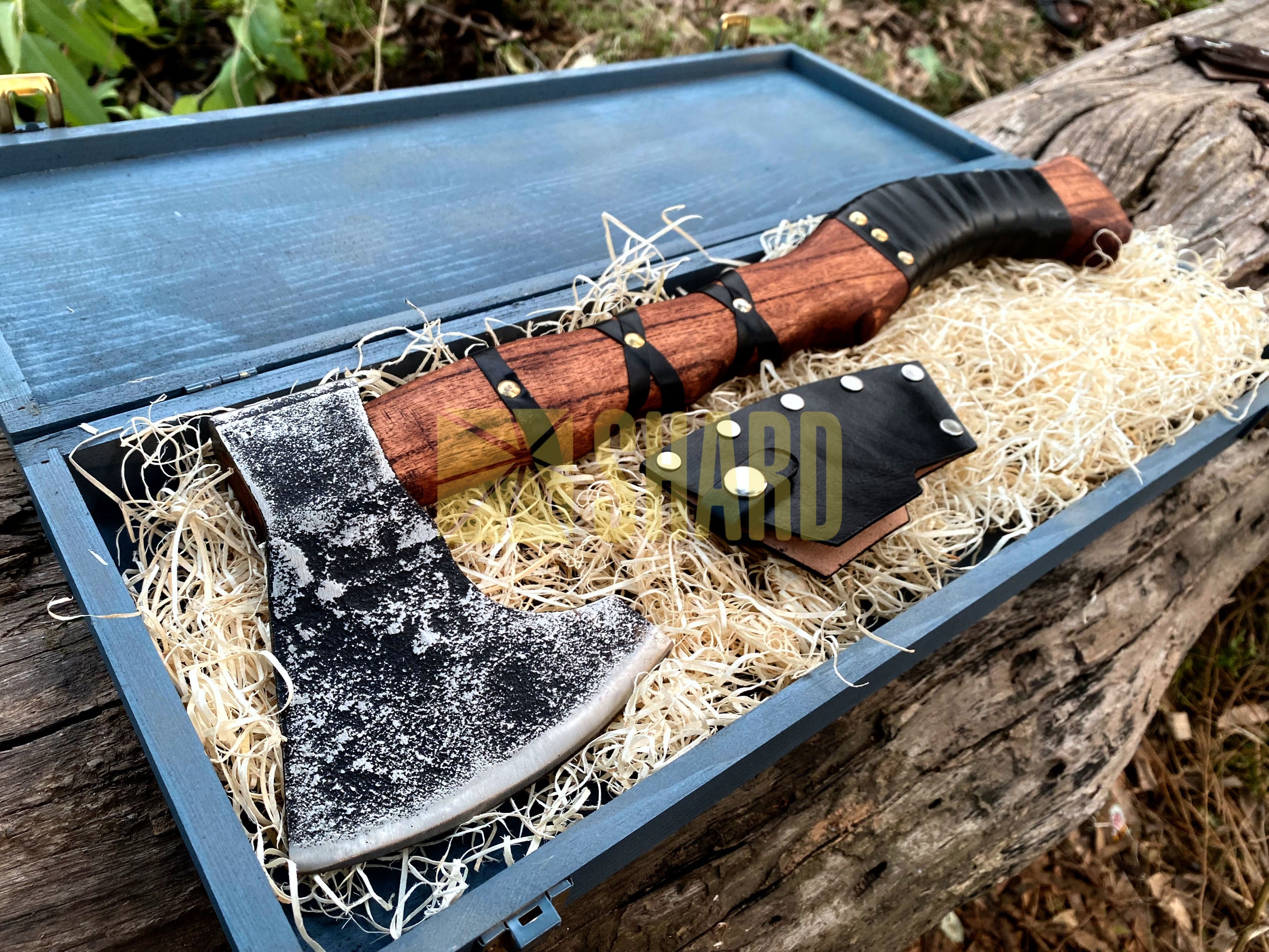 SHARD BLADE HAND FORGED Carbon Steel Battle Ready Throwing Axe  Hatchet VIKING Axe +Sheath With Gifting Box - AX129