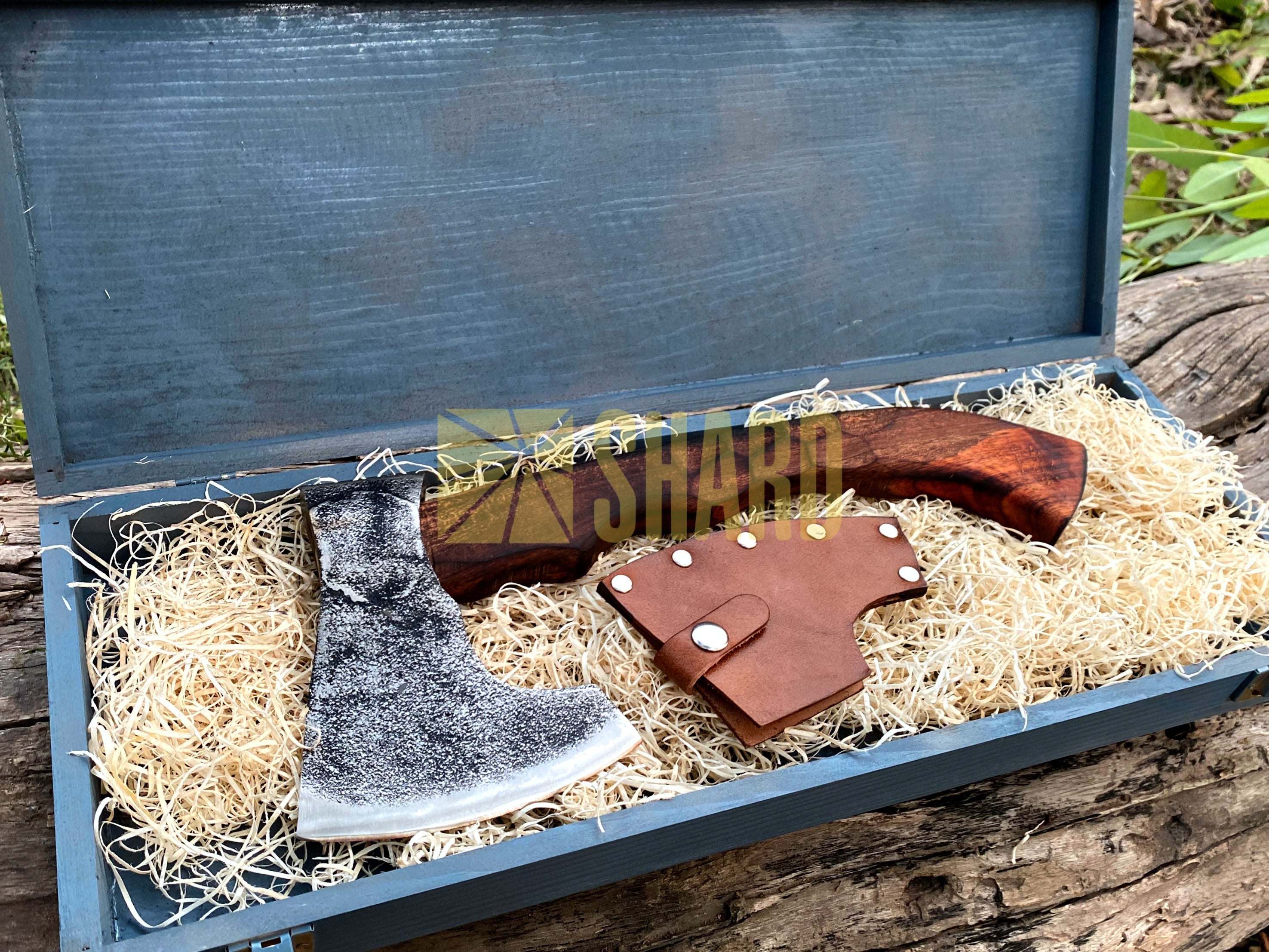 SHARD BLADE HAND FORGED Carbon Steel Battle Ready Throwing Axe  Hatchet VIKING Axe +Sheath With Gifting Box - AX130