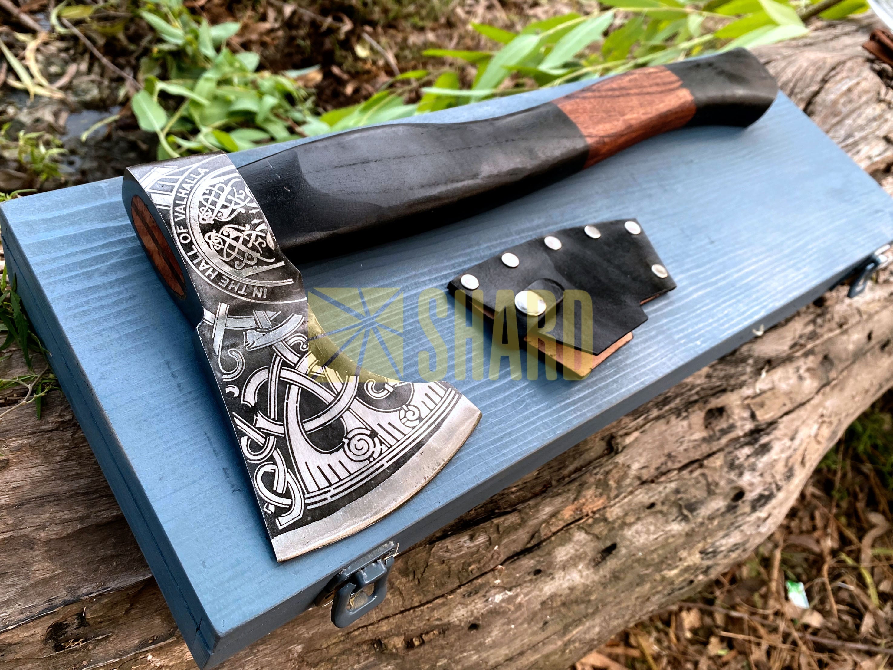 SHARD BLADE HAND FORGED Carbon Steel Battle Ready Throwing Axe  Hatchet VIKING Axe +Sheath With Gifting Box - AX131