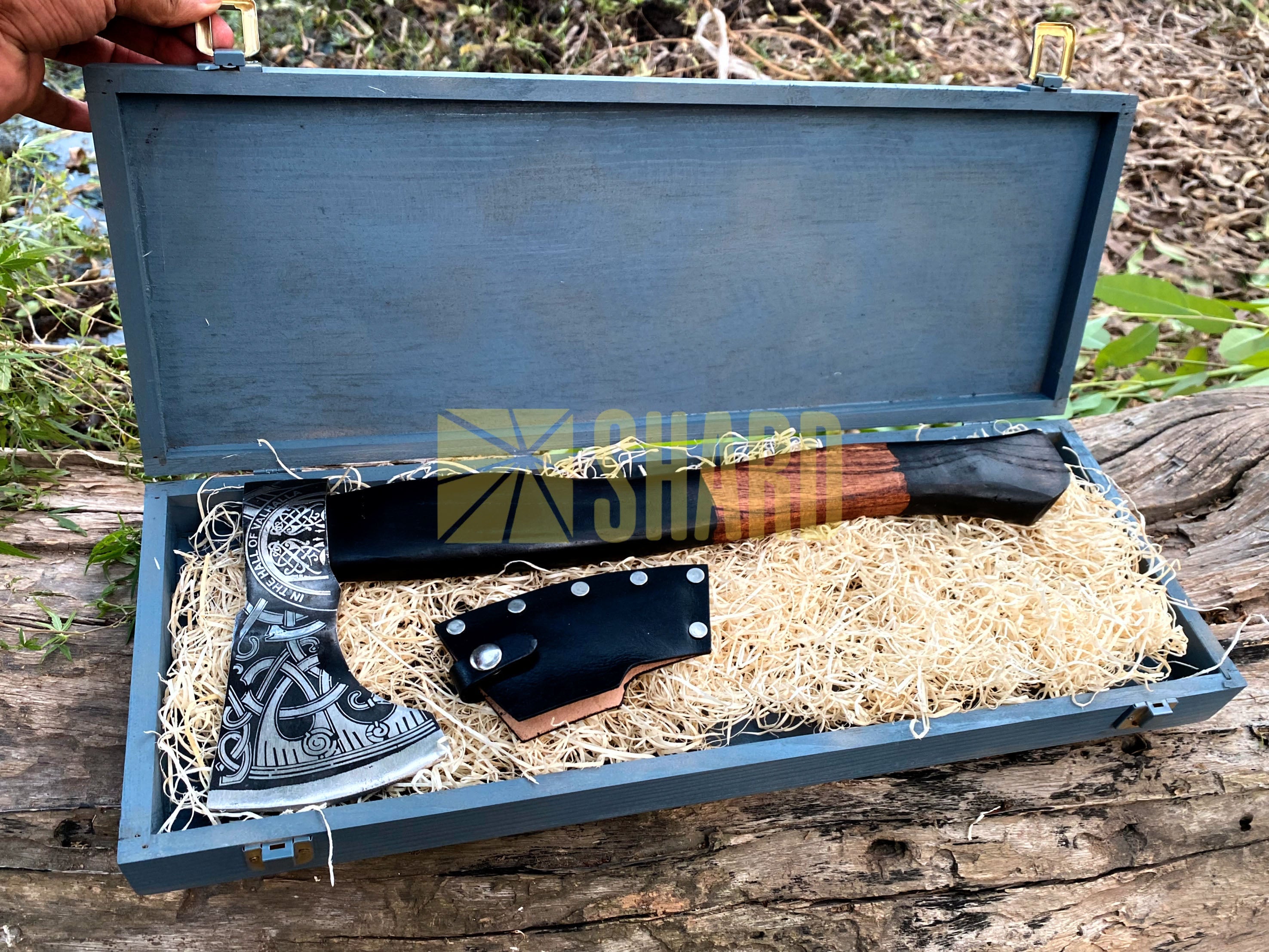SHARD BLADE HAND FORGED Carbon Steel Battle Ready Throwing Axe  Hatchet VIKING Axe +Sheath With Gifting Box - AX131