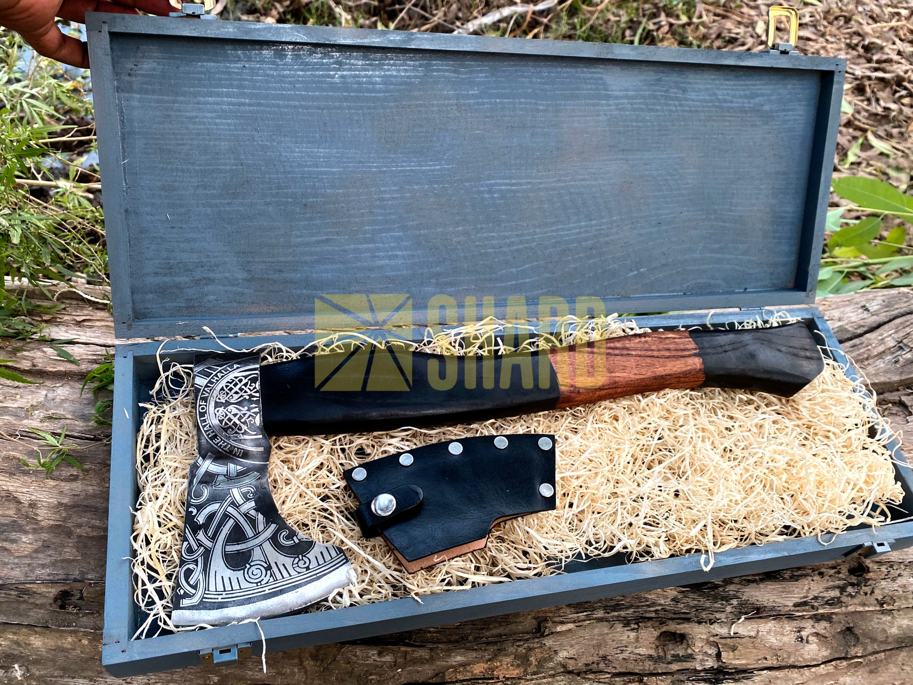 SHARD BLADE HAND FORGED Carbon Steel Battle Ready Throwing Axe  Hatchet VIKING Axe +Sheath With Gifting Box - AX131