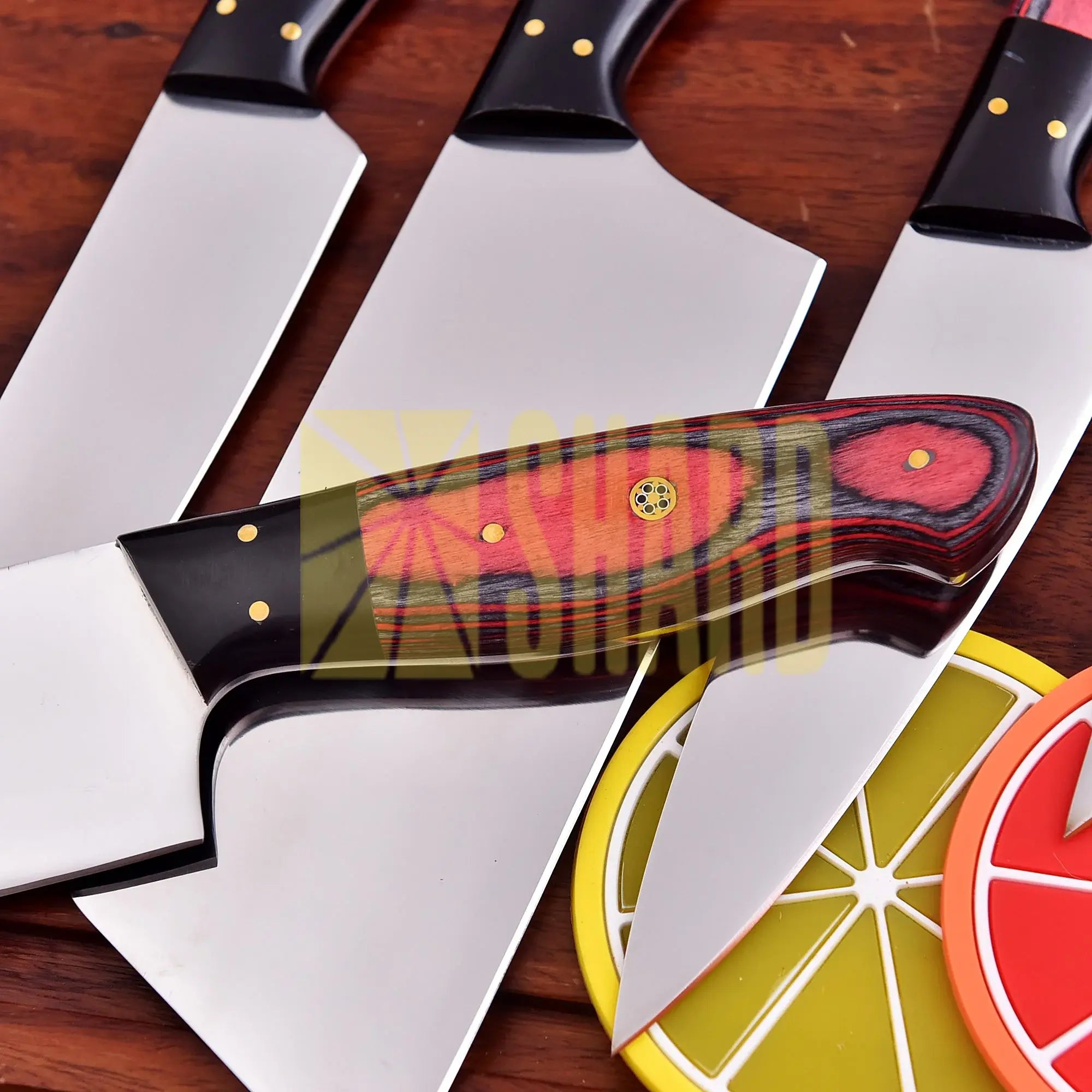 Inferna Veil – 5-Piece Hand-Forged Damascus Clear Blade Chef Knife Set by Shard Blade
