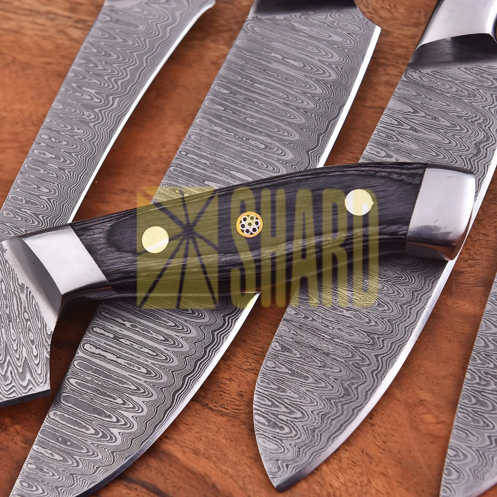 Obsidian Rain – 5-Piece Hand-Forged Damascus Raindrop Chef Knife Set by Shard Blade