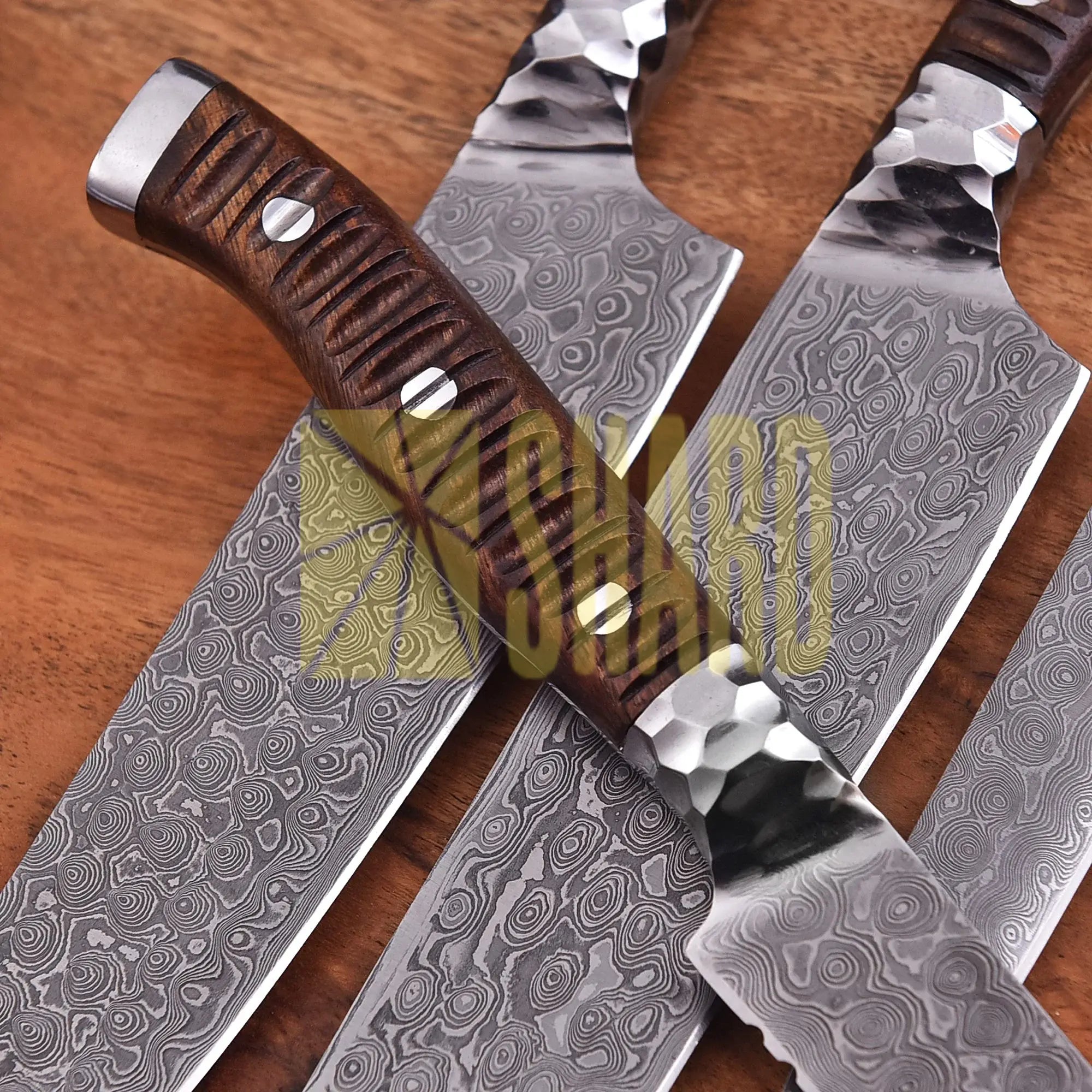 Emberstrike – 4-Piece Hand-Forged Damascus Chef Knife Set by Shard Blade