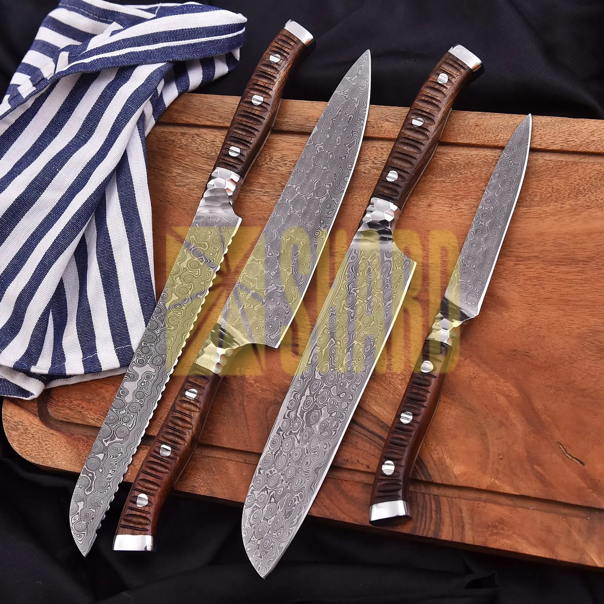 Emberstrike – 4-Piece Hand-Forged Damascus Chef Knife Set by Shard Blade