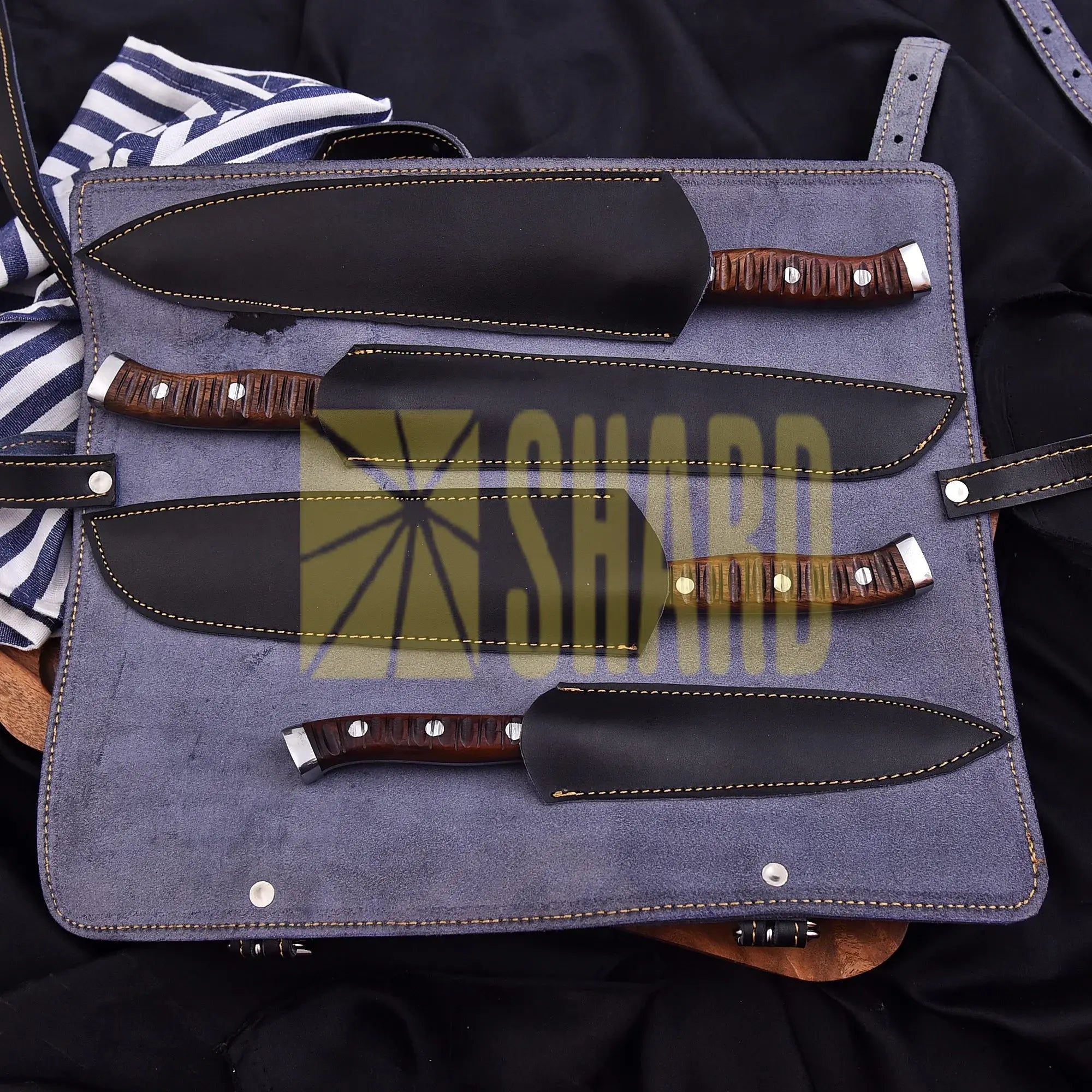 Emberstrike – 4-Piece Hand-Forged Damascus Chef Knife Set by Shard Blade