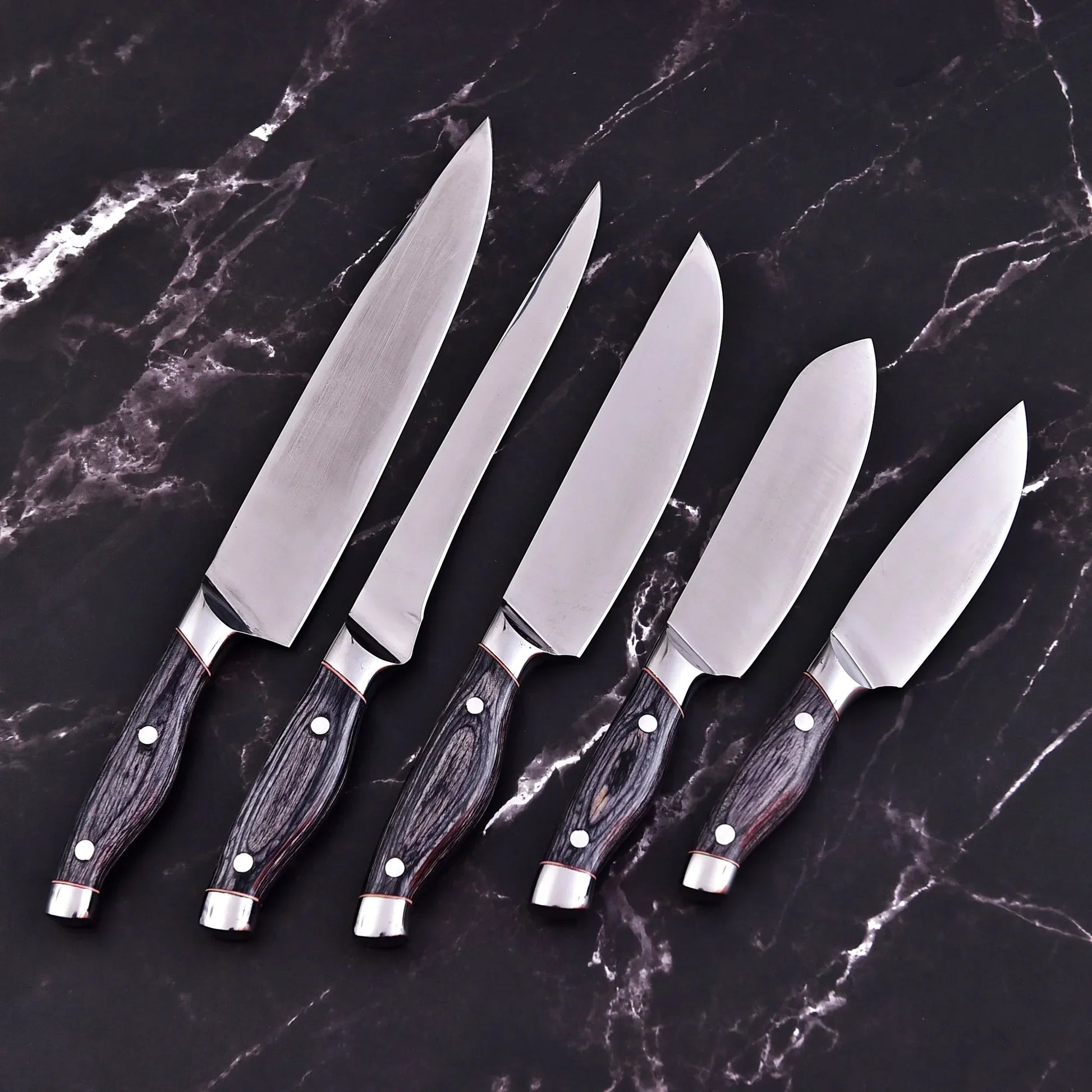 ClearSteel 5 Piece Artisan Chef Set with Distressed Wood Handles