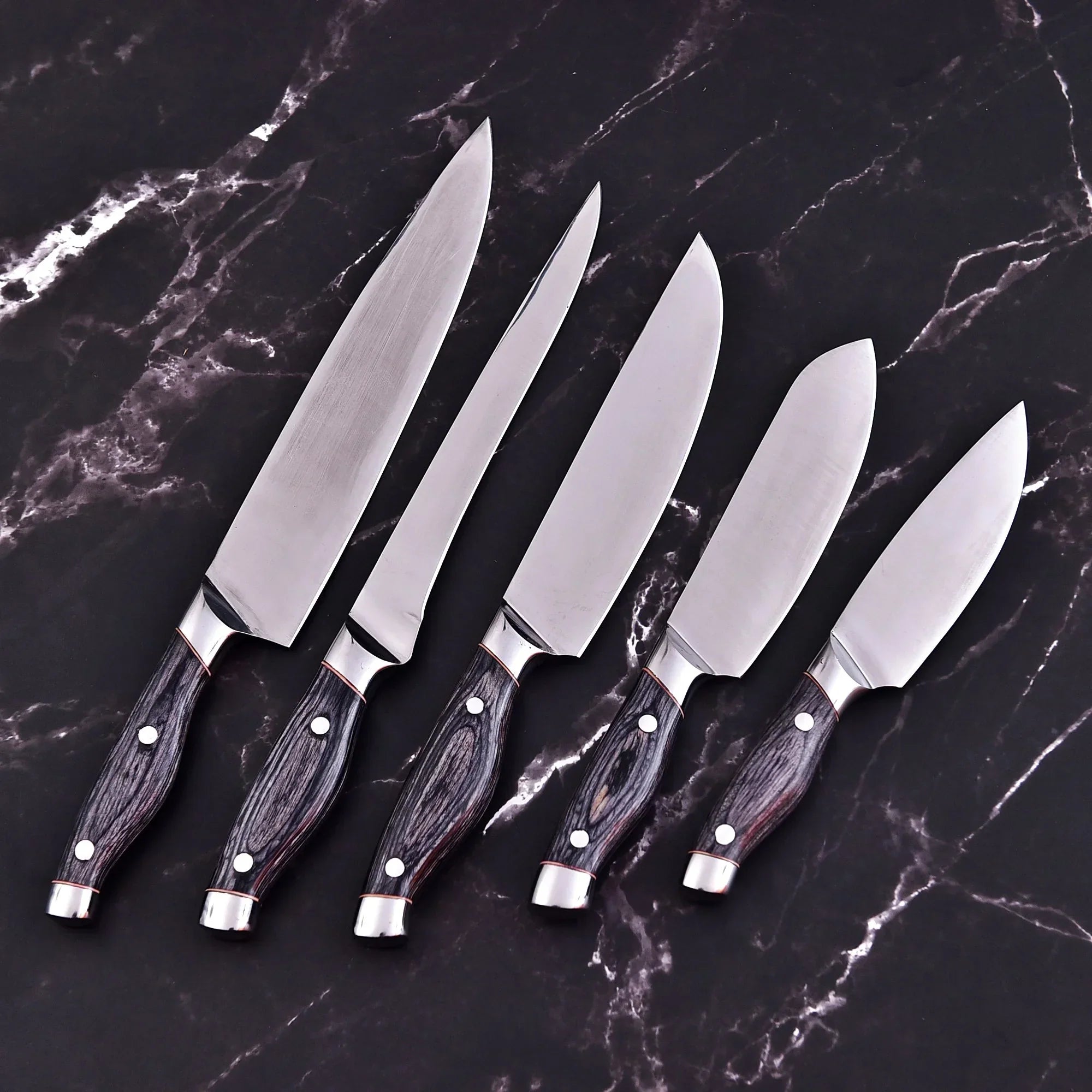 ClearSteel 5 Piece Artisan Chef Set with Distressed Wood Handles
