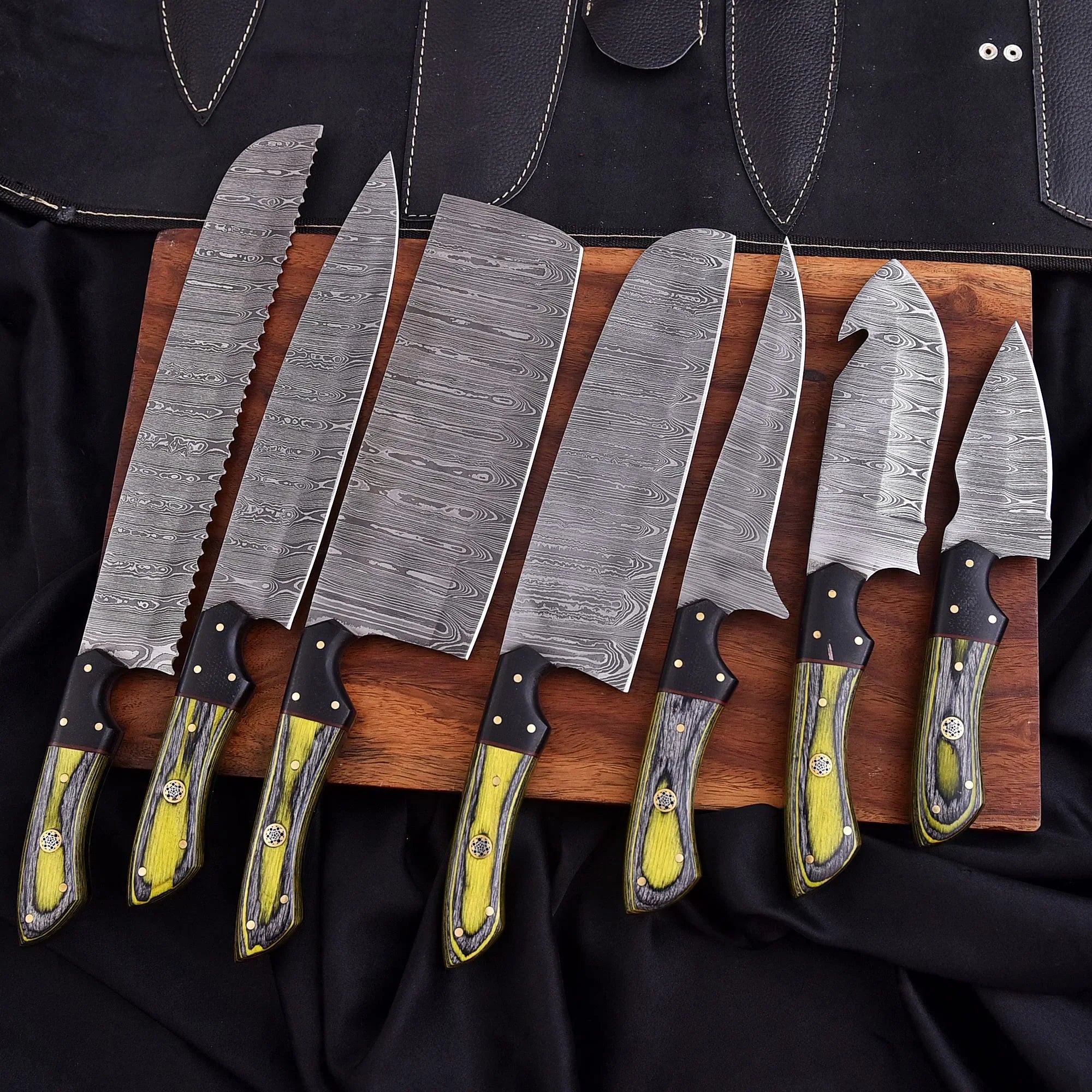 The Hornet Collection – 7-Piece Hand-Forged Damascus Steel Chef Knife Set