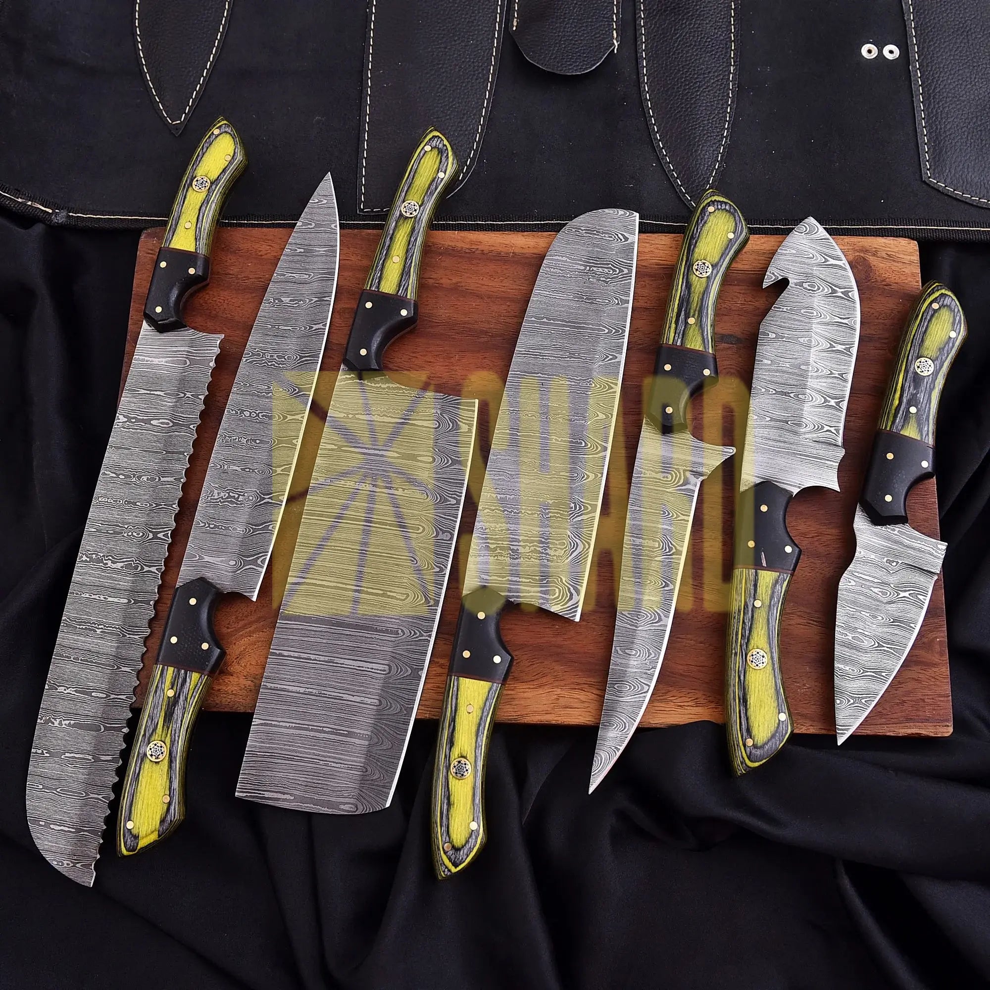 The Hornet Collection – 7-Piece Hand-Forged Damascus Steel Chef Knife Set