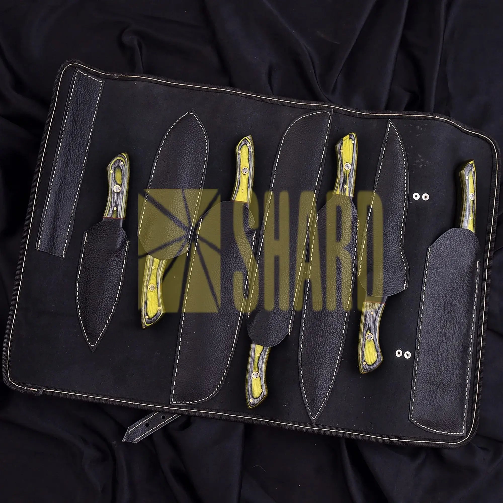 The Hornet Collection – 7-Piece Hand-Forged Damascus Steel Chef Knife Set
