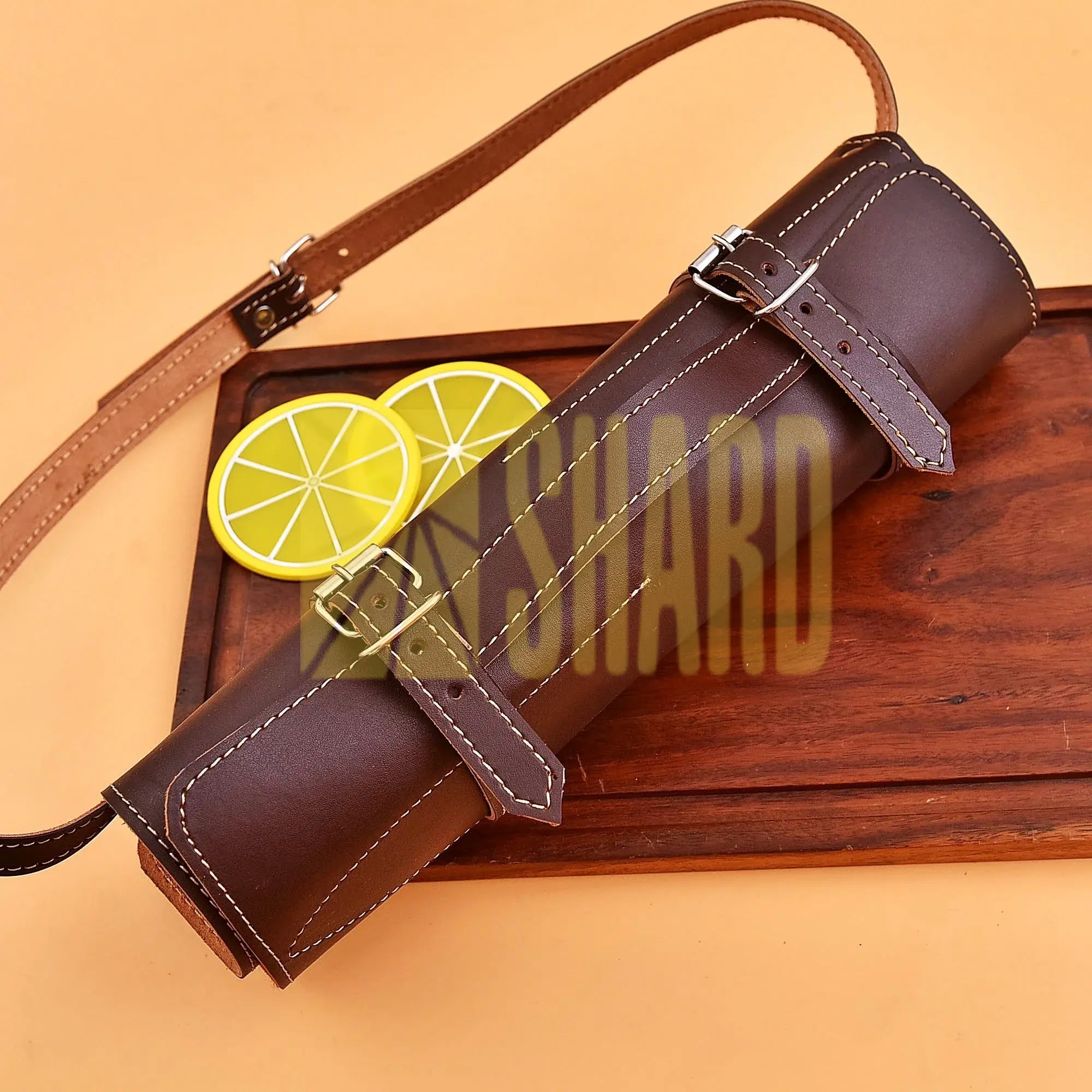 Shard Blade™ Ember Forge – 5-Piece Damascus Chef Knife Set with Wengé Wood Handles and Leather Roll