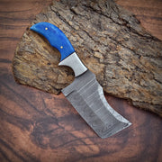 Shard Blade Bluehorn Rhino Damascus Culinary Cleaver with Blue Bone Handle
