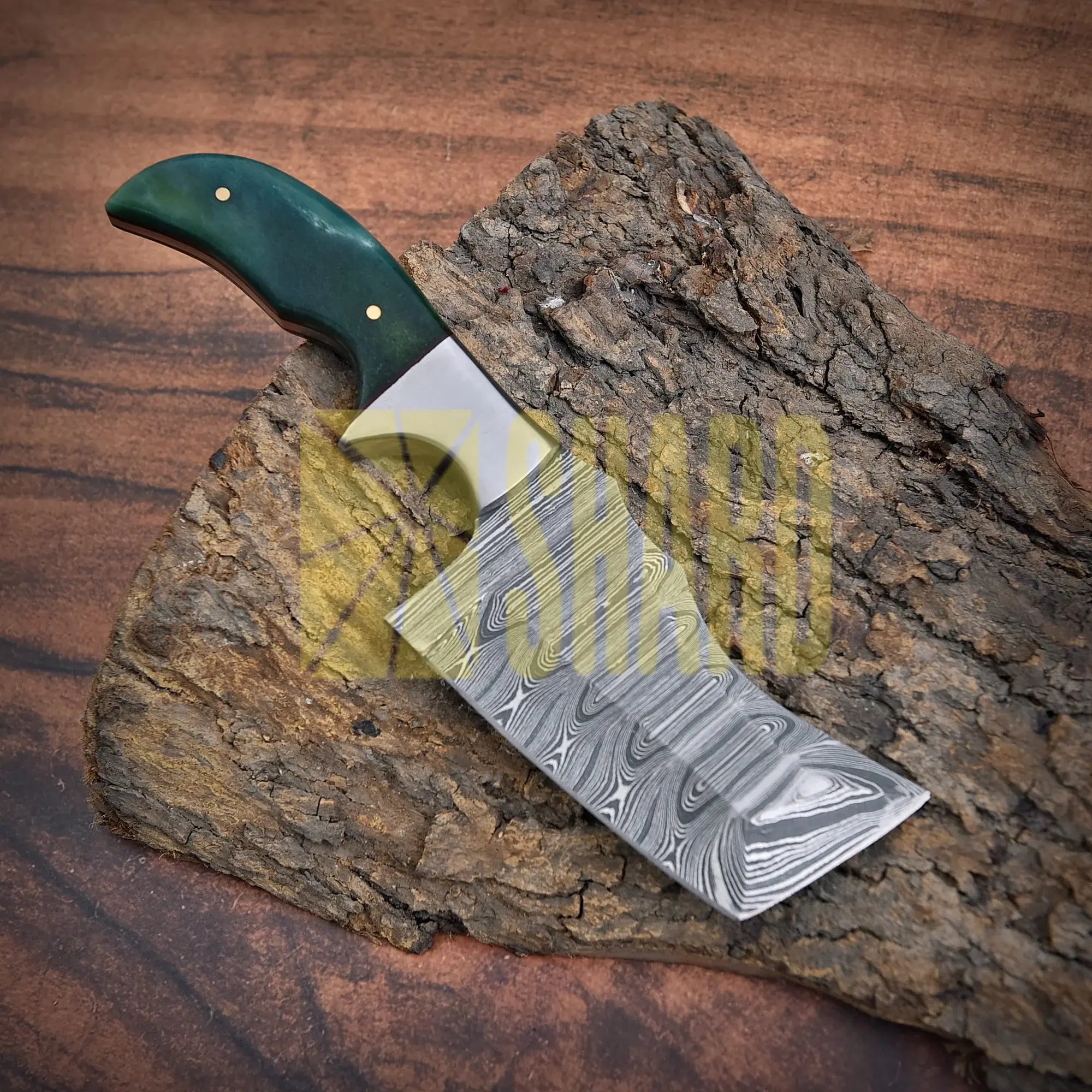 Shard Blade™ Greenhorn Rhino – Damascus Steel Culinary Cleaver with Green Bone Handle