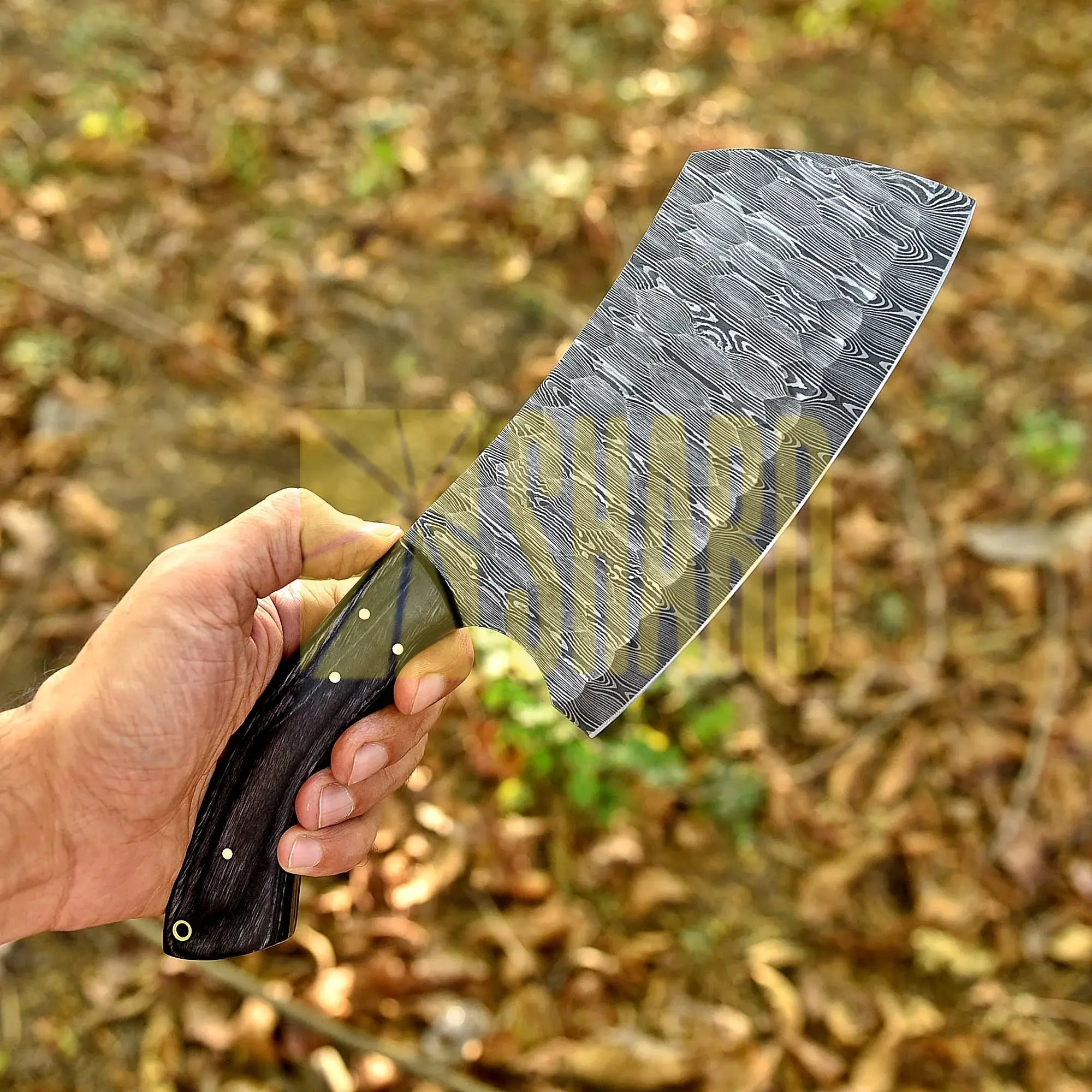 Shard Blade Vanguard – 12” Hand-Forged Hammered Cleaver with Natural Black Wood Handle
