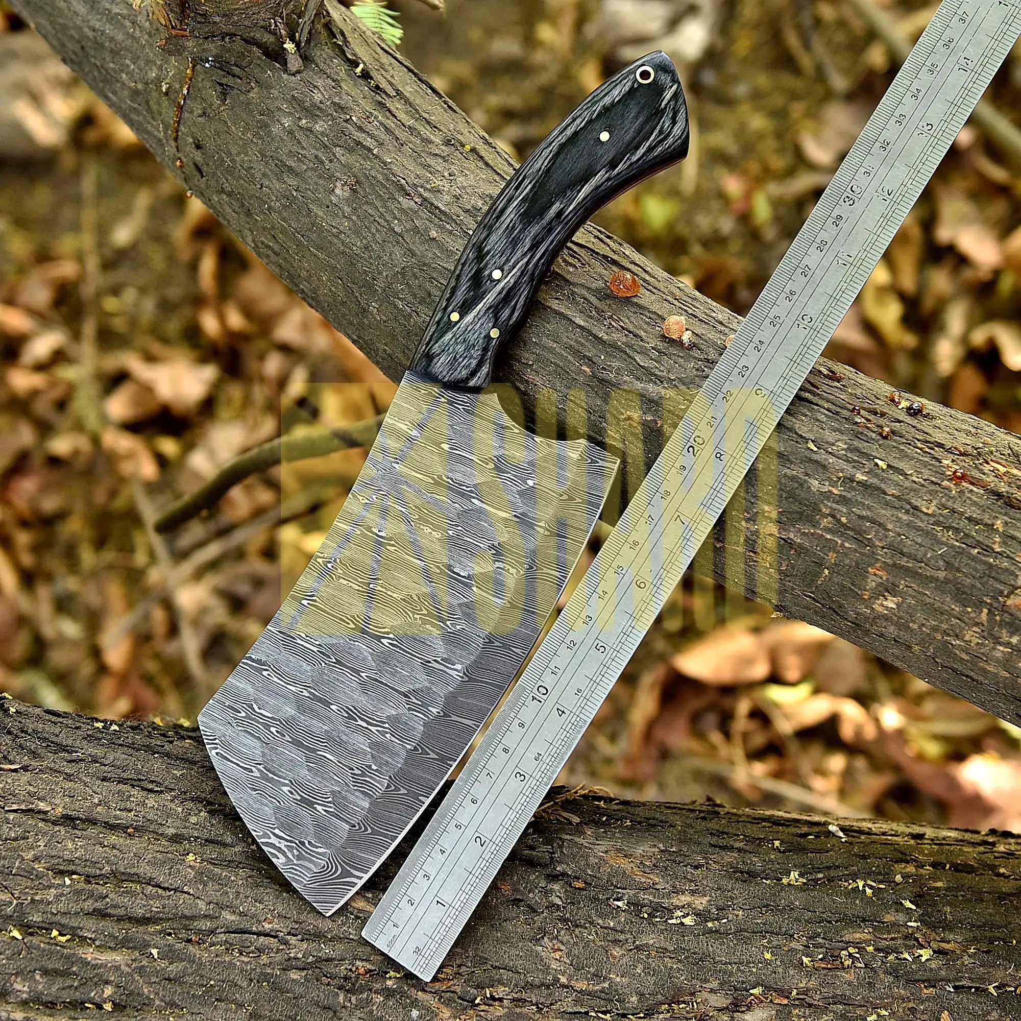 Shard Blade Vanguard – 12” Hand-Forged Hammered Cleaver with Natural Black Wood Handle