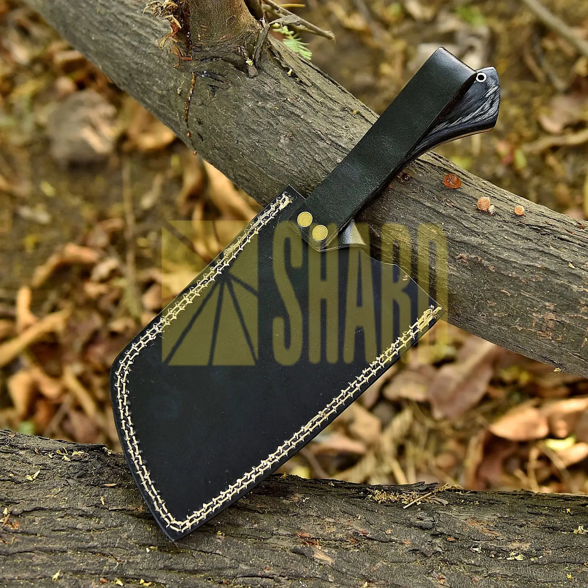 Shard Blade Vanguard – 12” Hand-Forged Hammered Cleaver with Natural Black Wood Handle