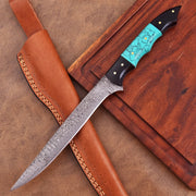 Shard Blade Sea Whisper Damascus Steel Fillet Knife with Black Resin and Sea Green handle