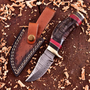 Stagcrest Damascus Mini Collector’s Tool with raindrop Damascus steel and stag handle