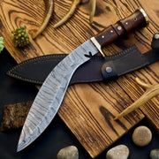 Hand-forged Damascus Kukri knife with polished rosewood handle – King’s Valor 9-inch blade