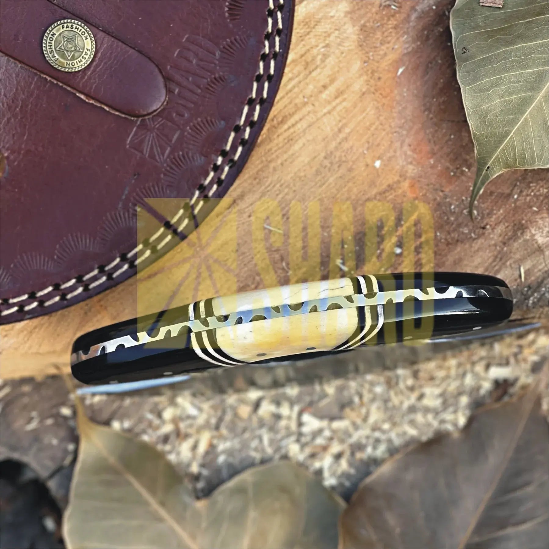 Arctic Ember Ulu Knife – Handmade Damascus Rocker Knife with Black Resin & Natural Wood Handle by Shard Blade
