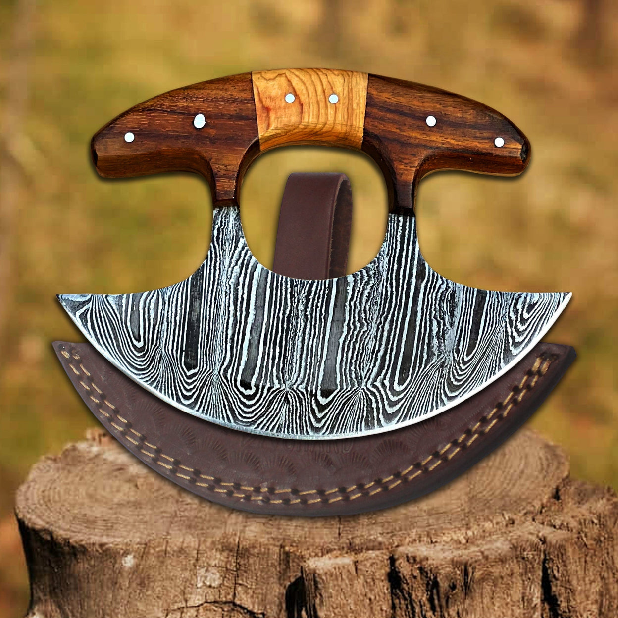 Tundra Edge Damascus Ulu Rocker – 6” Hand-Forged Pizza & Salad Chopper by Shard Blade